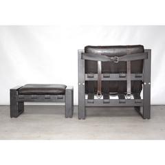 Brutalist Lounge Chair and Ottoman by Sonja Wasseur, Dutch Design 1970s