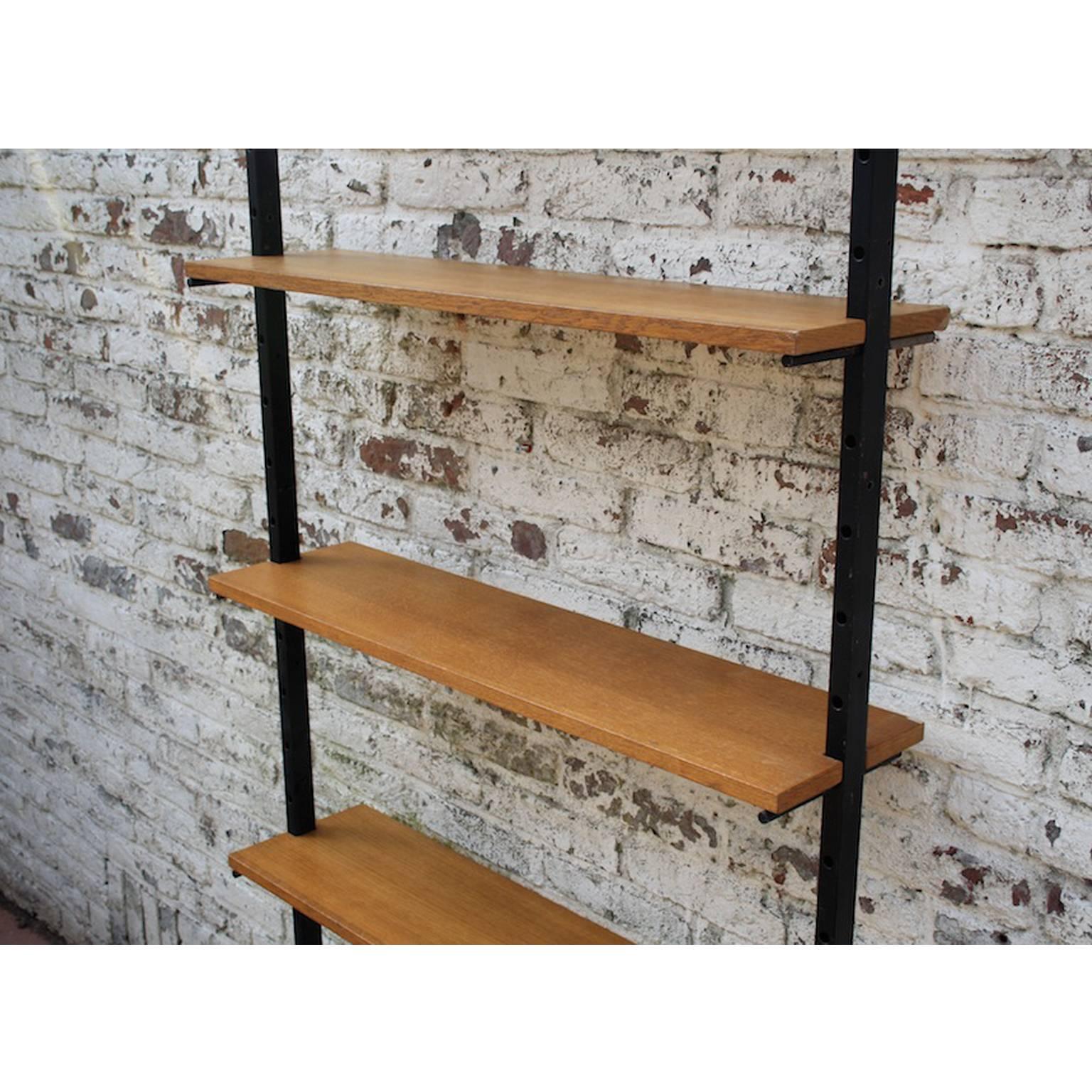 Mid-Century Wall-Unit or Book Shelves Oak and Metal Attributed to Pira, 1960 For Sale 1