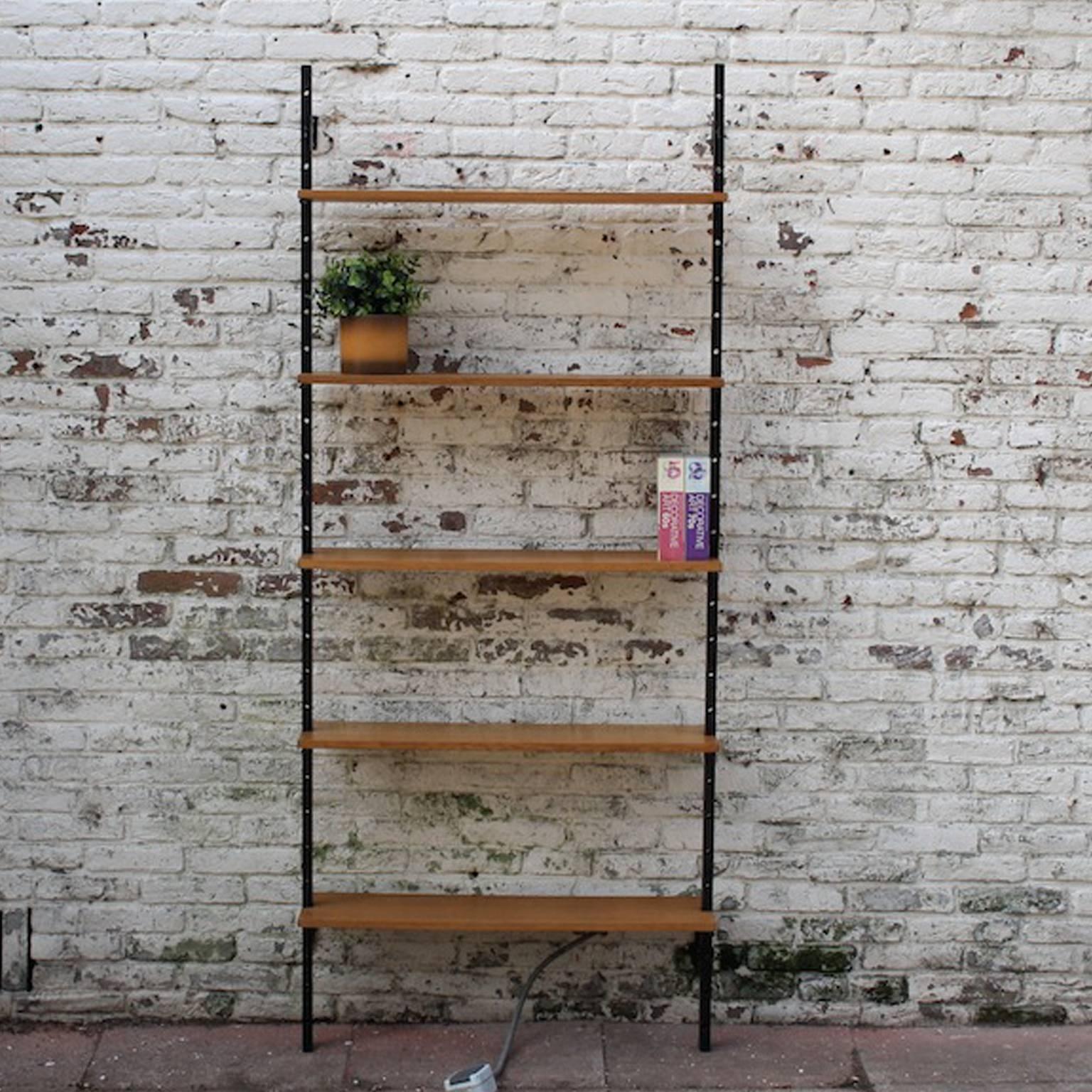 Mid-Century Modern Mid-Century Wall-Unit or Book Shelves Oak and Metal Attributed to Pira, 1960 For Sale