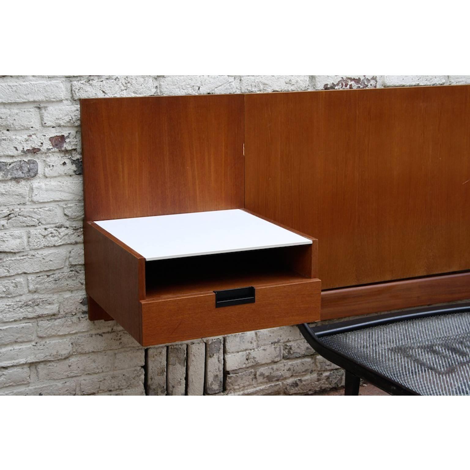 Metal Auping Beds, Pastoe Cees Braakman “LU11” Headboard with “NU11” Nightstands, 1950 For Sale