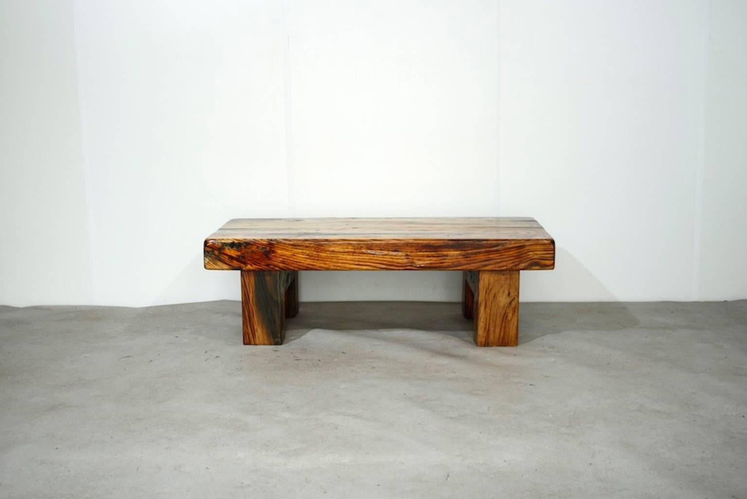 Set of Brutalist Solid Oak Bench and Side Table, 1970s In Good Condition For Sale In Lijnden, Noord-Holland