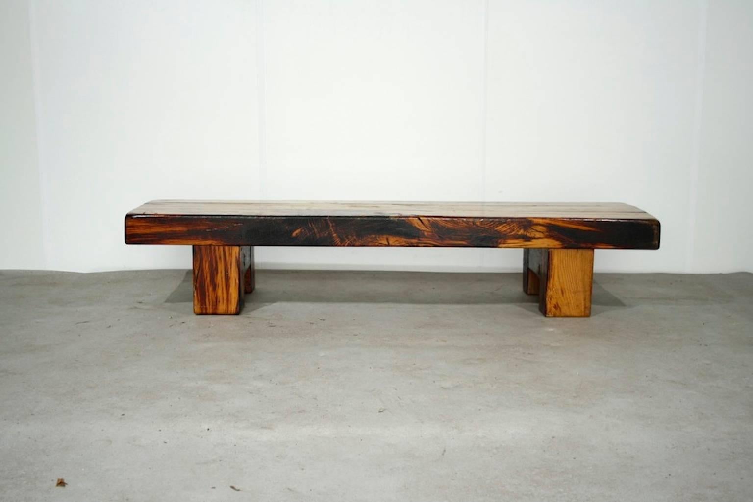 Mid-20th Century Set of Brutalist Solid Oak Bench and Side Table, 1970s For Sale