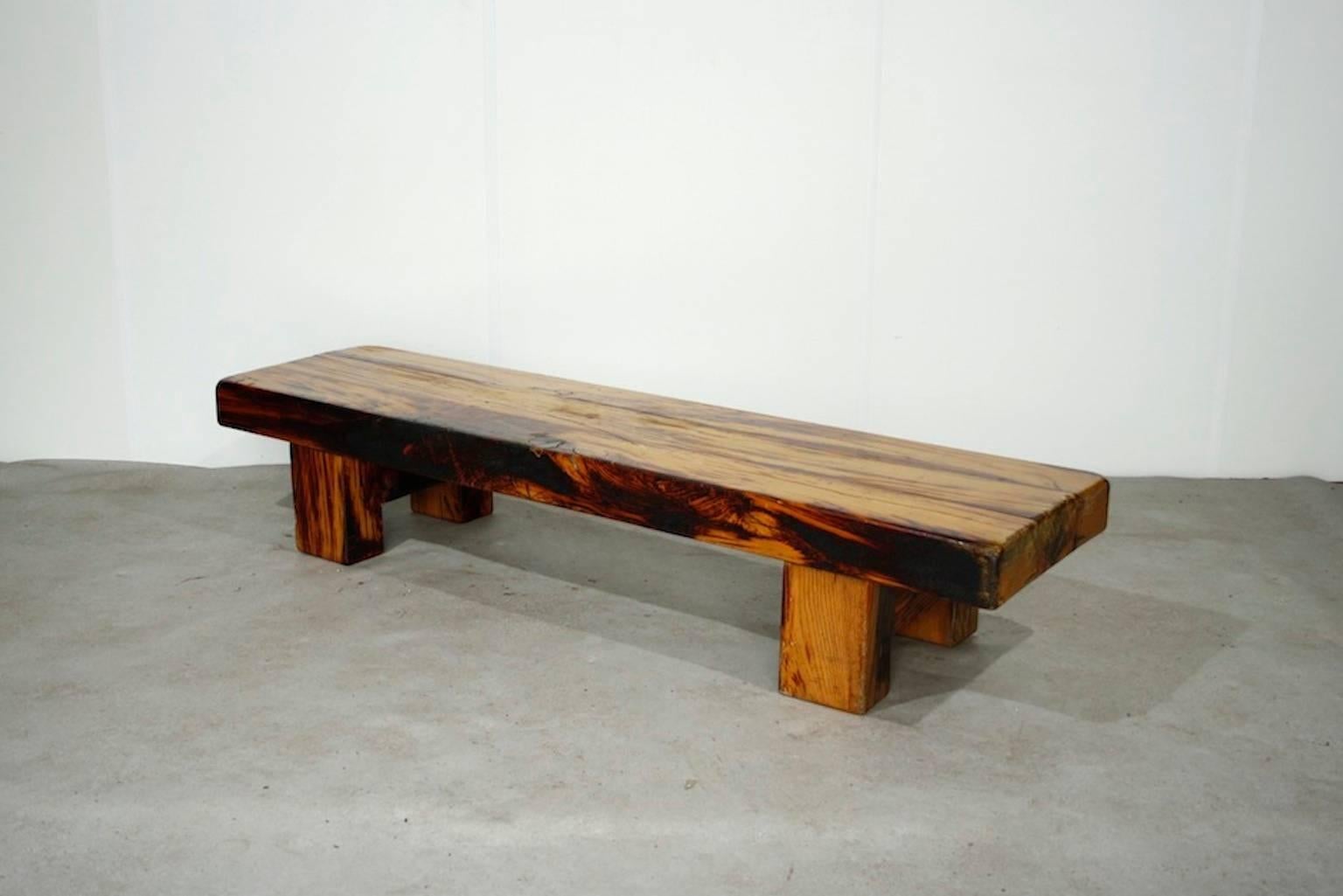 Set of Brutalist Solid Oak Bench and Side Table, 1970s For Sale 3