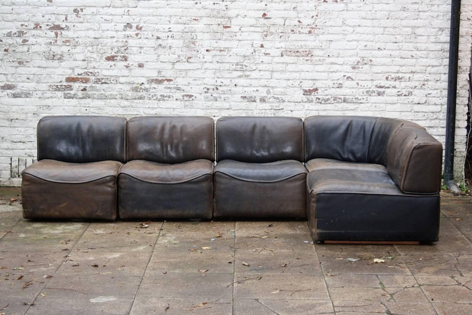 Mid-Century Modern Sectional Leather Sofa 
