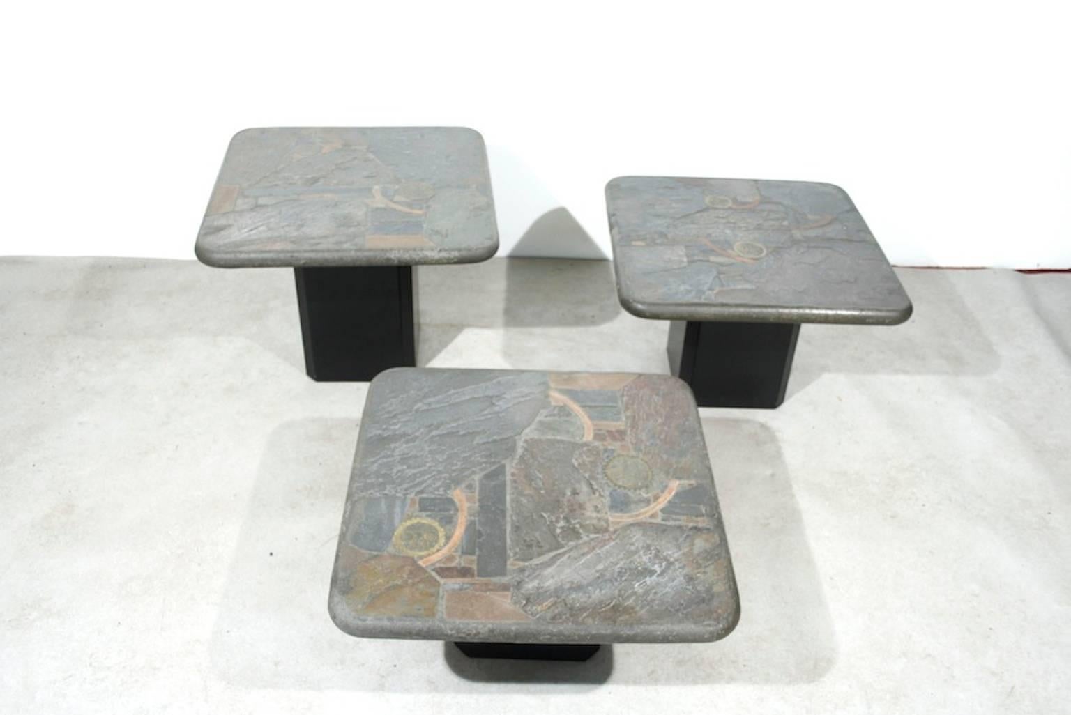 Trio of Marcus Kingma Brutalist Stone Coffee Tables, Dutch Design, 1970s In Good Condition For Sale In Lijnden, Noord-Holland