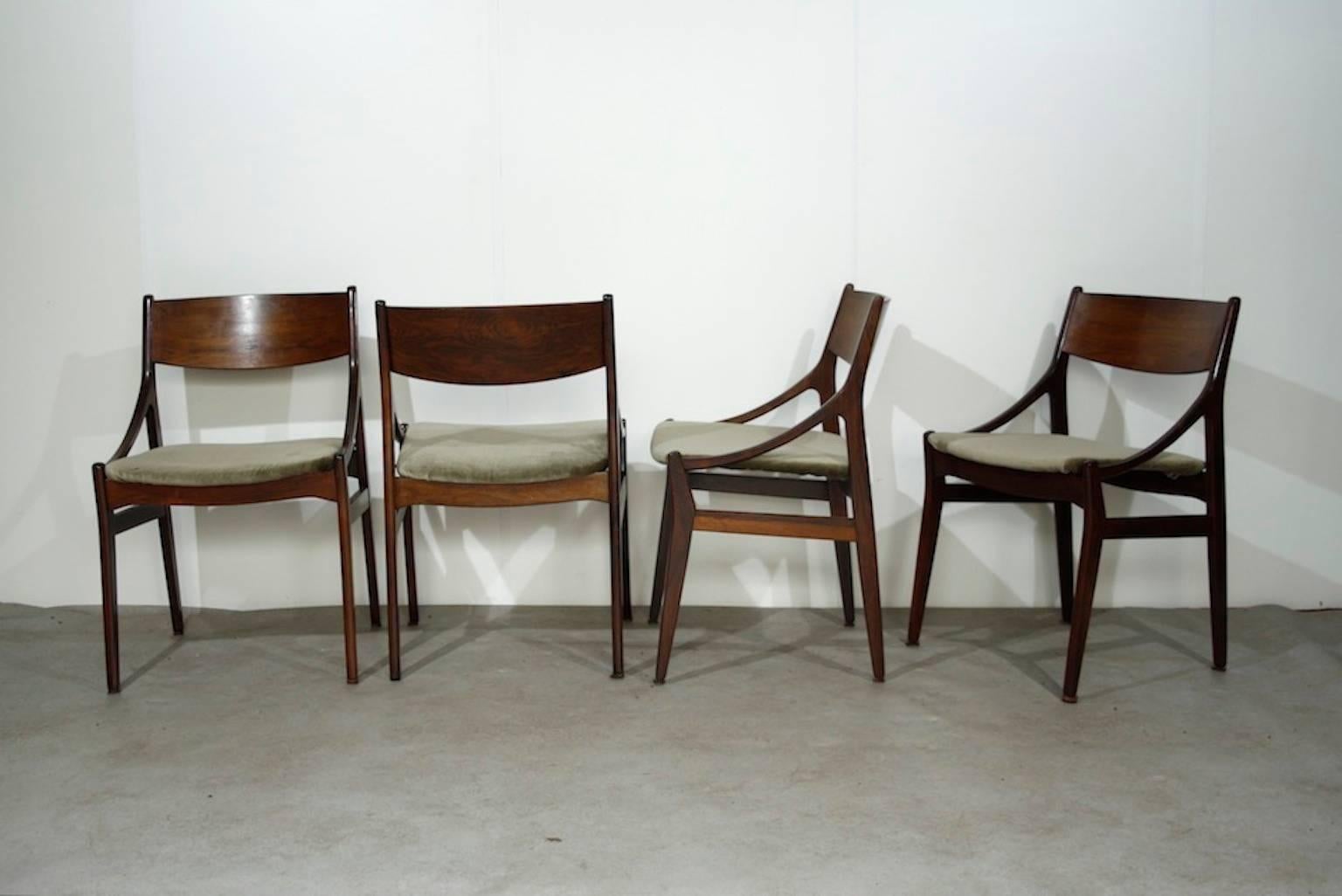 Danish Four Dining Chairs by Vestervig Erikson for Brdr Tromborg Lystrup, Denmark 1960s For Sale