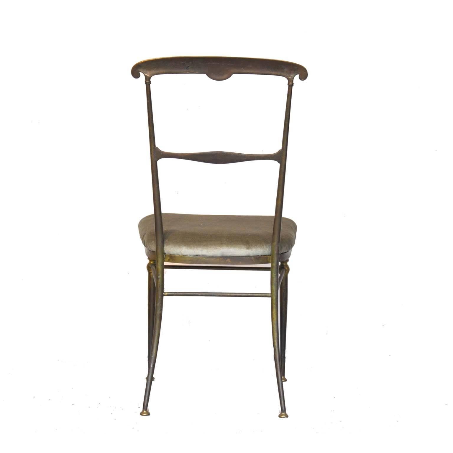 Hollywood Regency Antique Bronze and Velvet Elegant Dining Chair For Sale