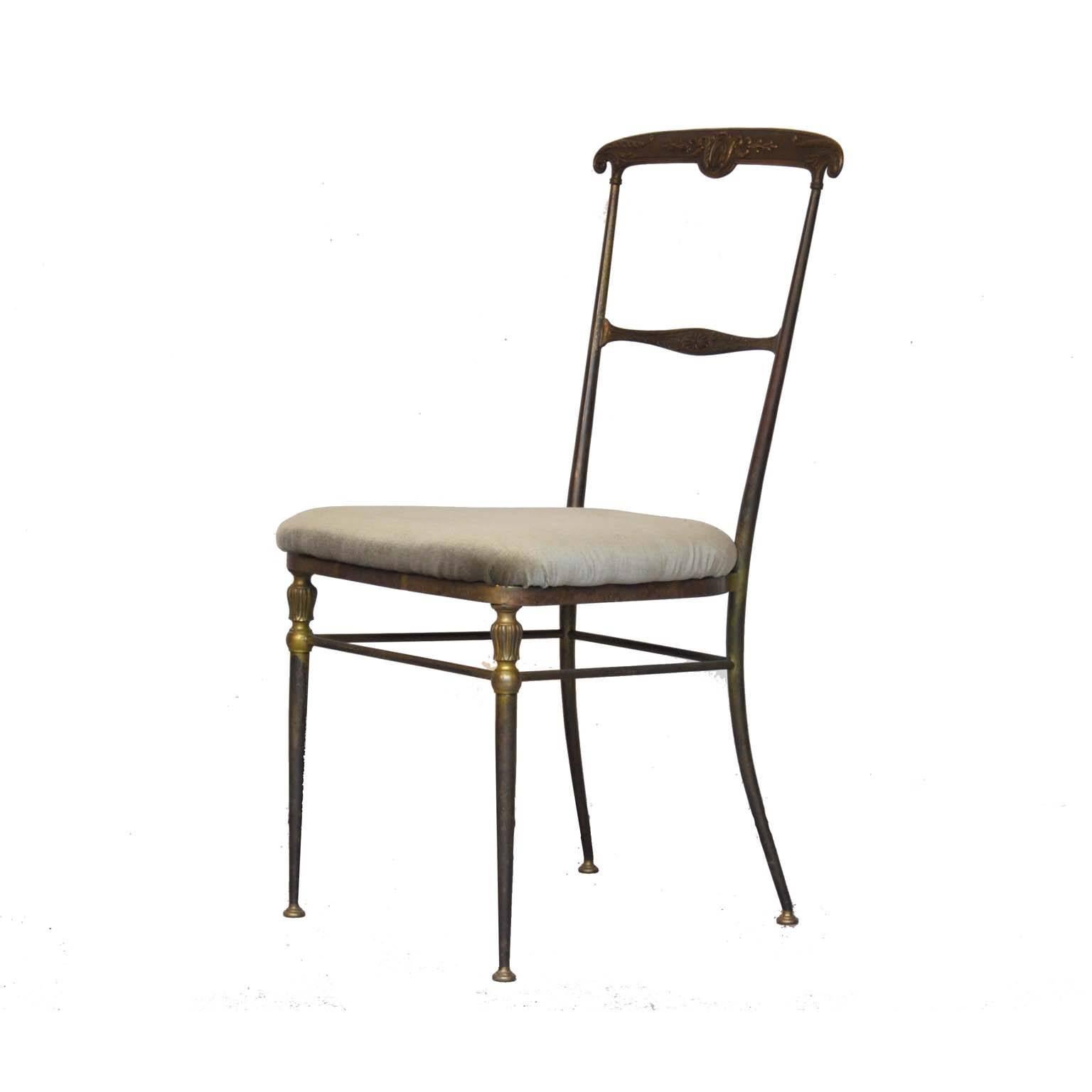 French Antique Bronze and Velvet Elegant Dining Chair For Sale