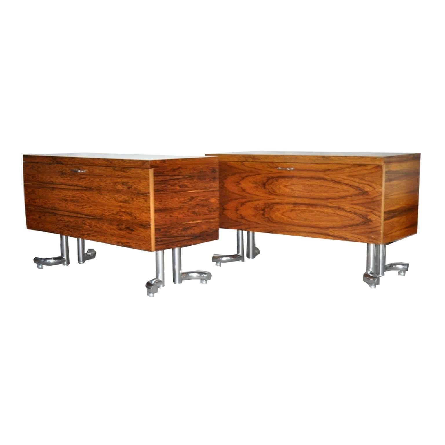 Chrome Executive 1974 Office Desk Sets in Rosewood