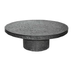 Round Black Brutalist Coffee Table in the Style of Ado Chale