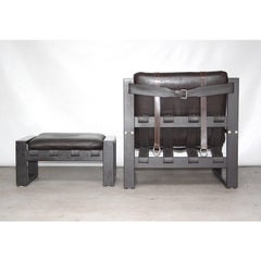 Brutalist Lounge Chair and Ottoman by Sonja Wasseur, Dutch Design 1970s