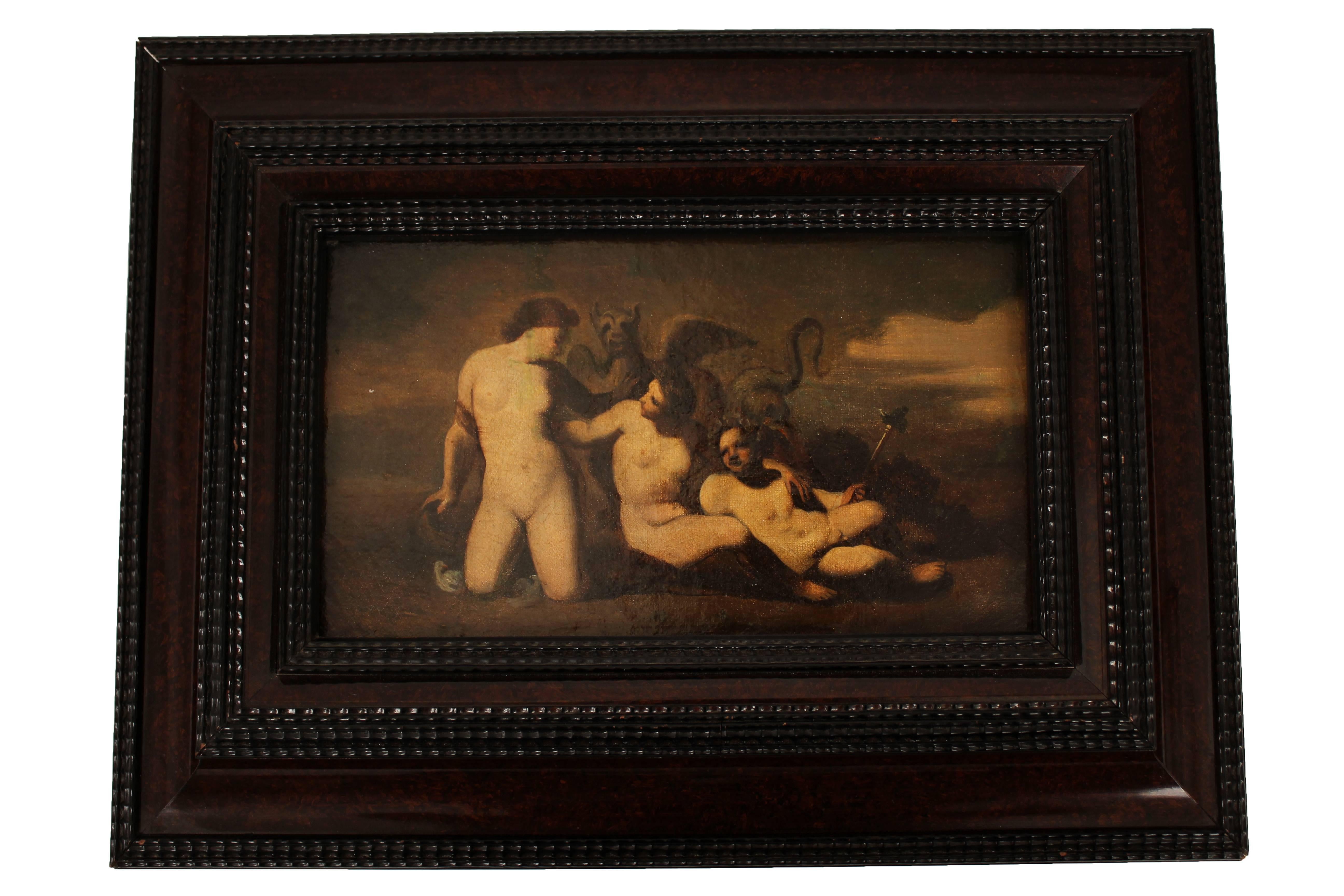 The Erynies: Alecto, Tisiphone, Megaera
by Pierre-Paul Prud’hon (French, 1758-1823)
oil on canvas
France, late 18th century
Measures: H 10.75; W 6 in,  

The Erynies are the three Furies of Roman and Greek mythology; female spirits of Justice