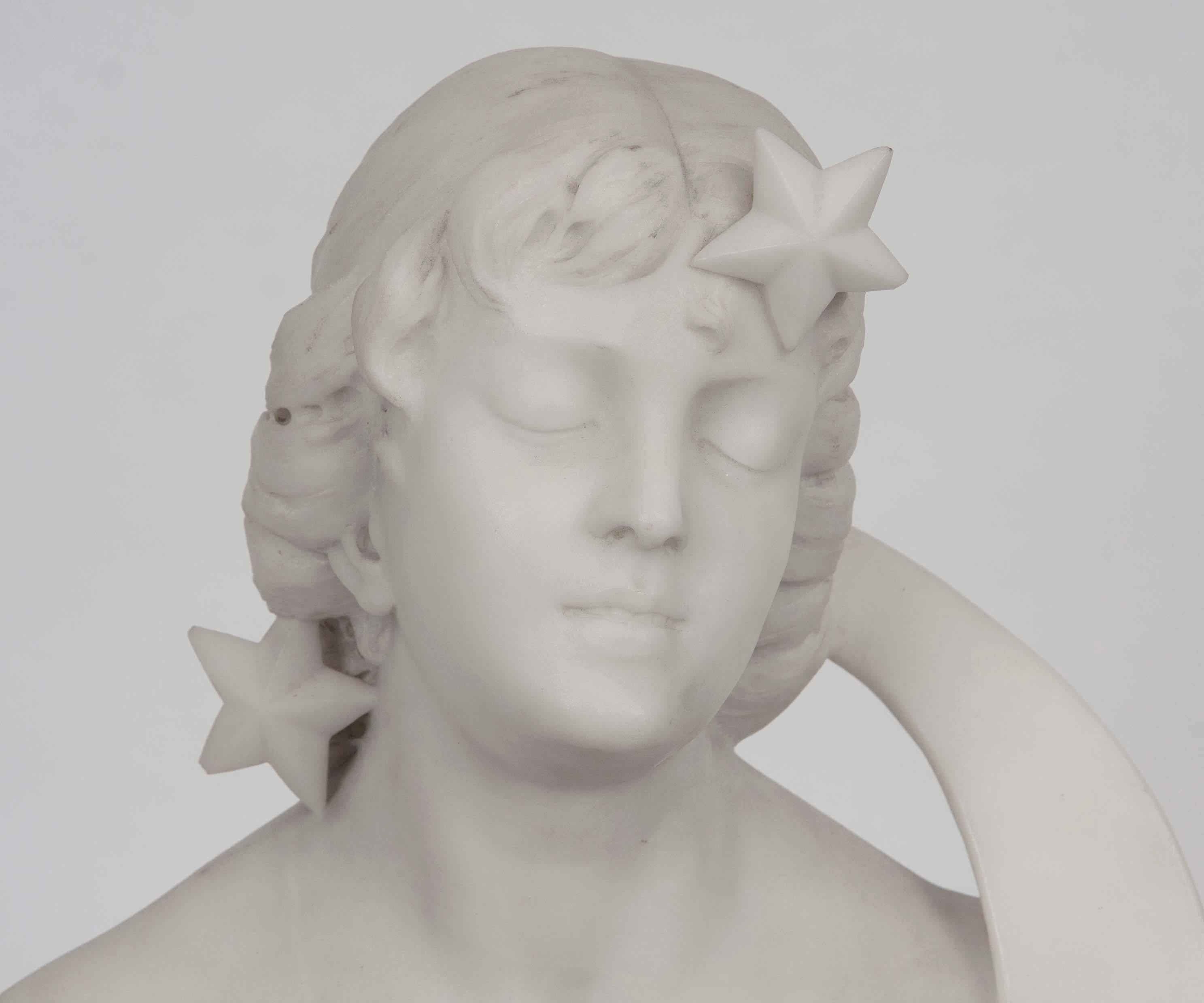 White marble bust of woman with shooting stars,
Italy, 19th century.
Dimension: 19 in. height (48.3cm).