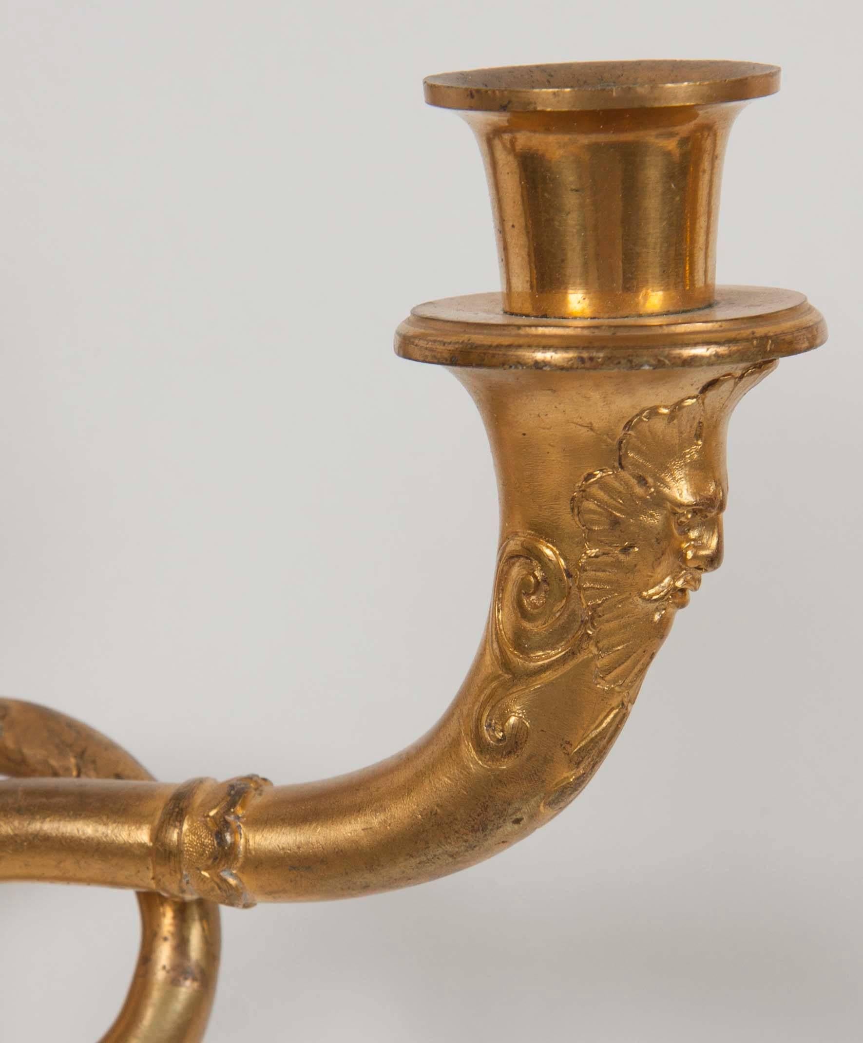 Pair of French 19th Century Gilt Bronze Wall Lights In Good Condition For Sale In New York, NY
