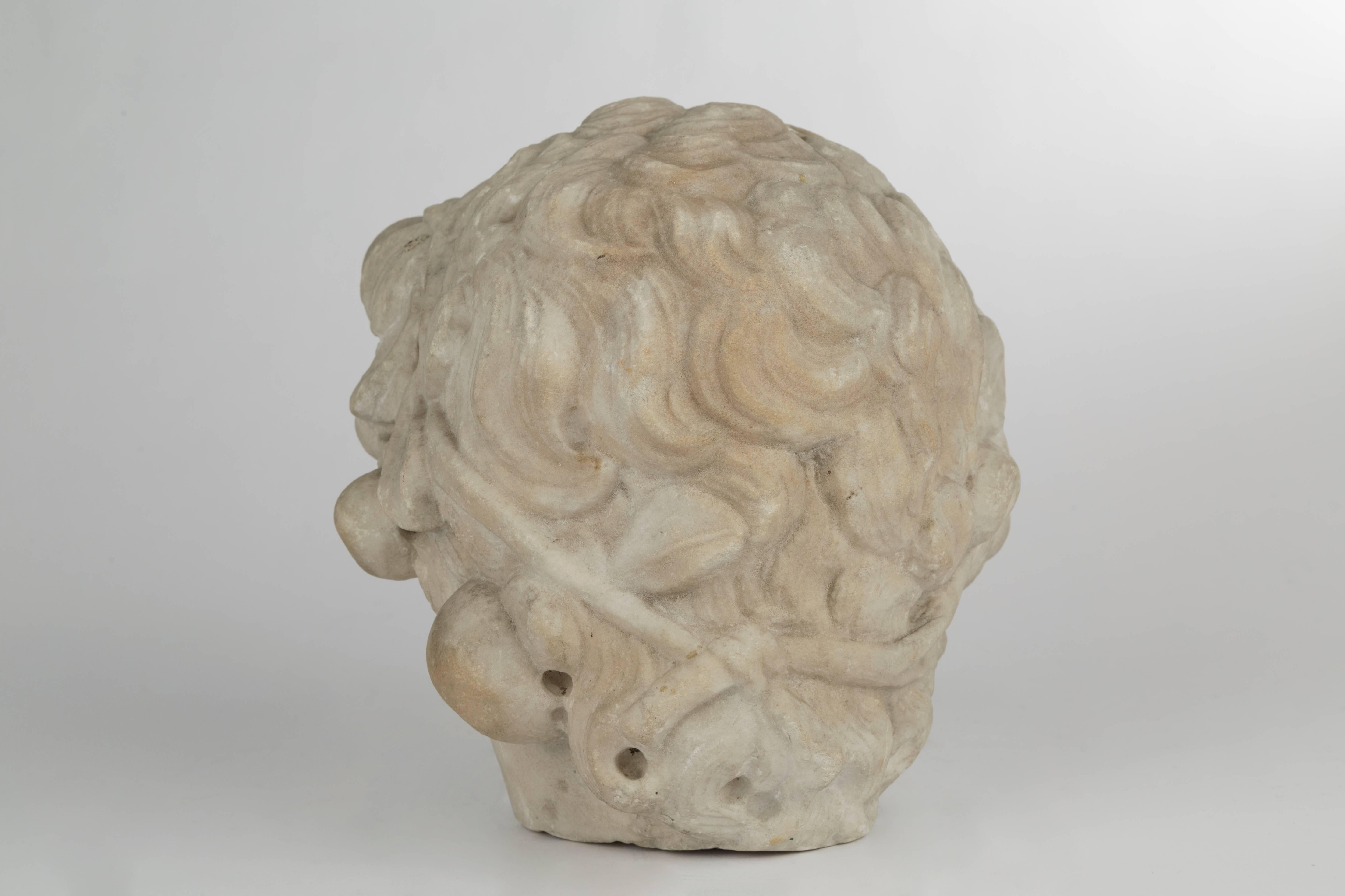 Renaissance Italian White Marble Head of a Bacchic Figure