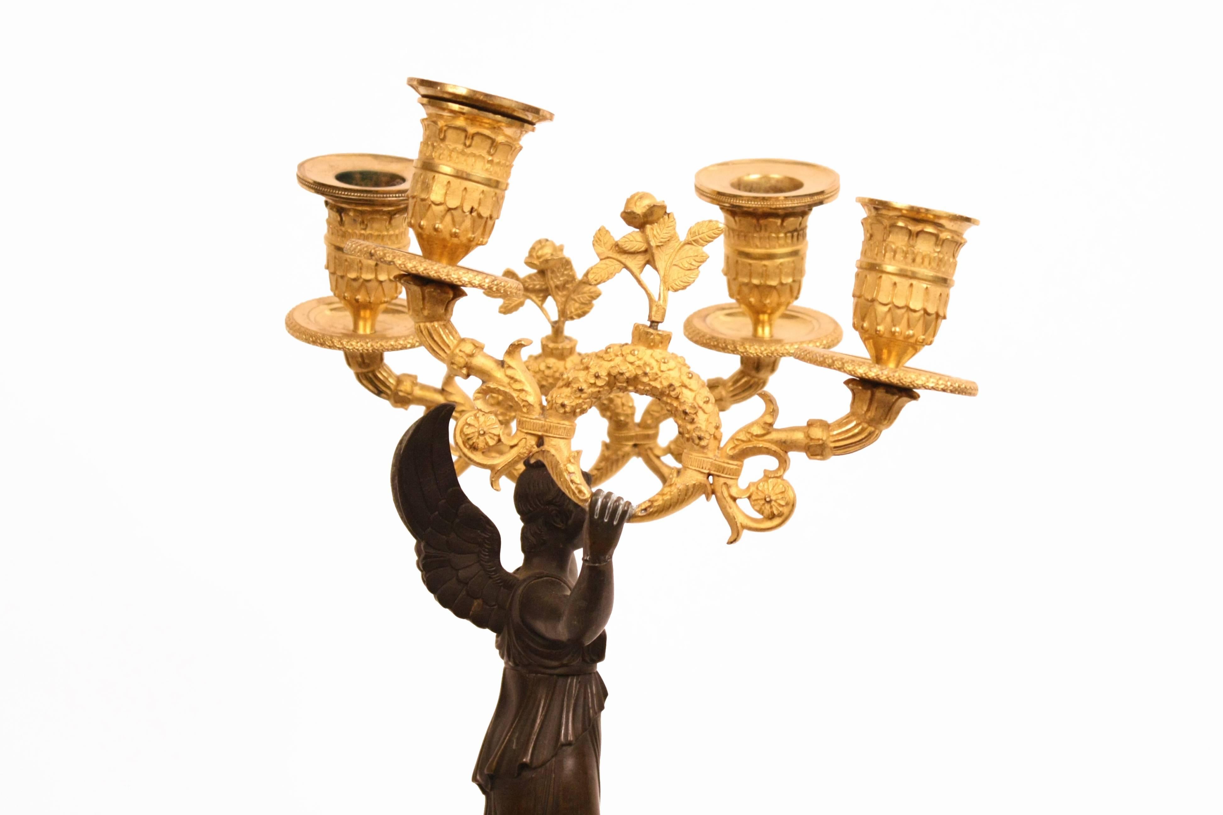 French Pair of Early 19th Century Gilt Bronze Figural Candelabra