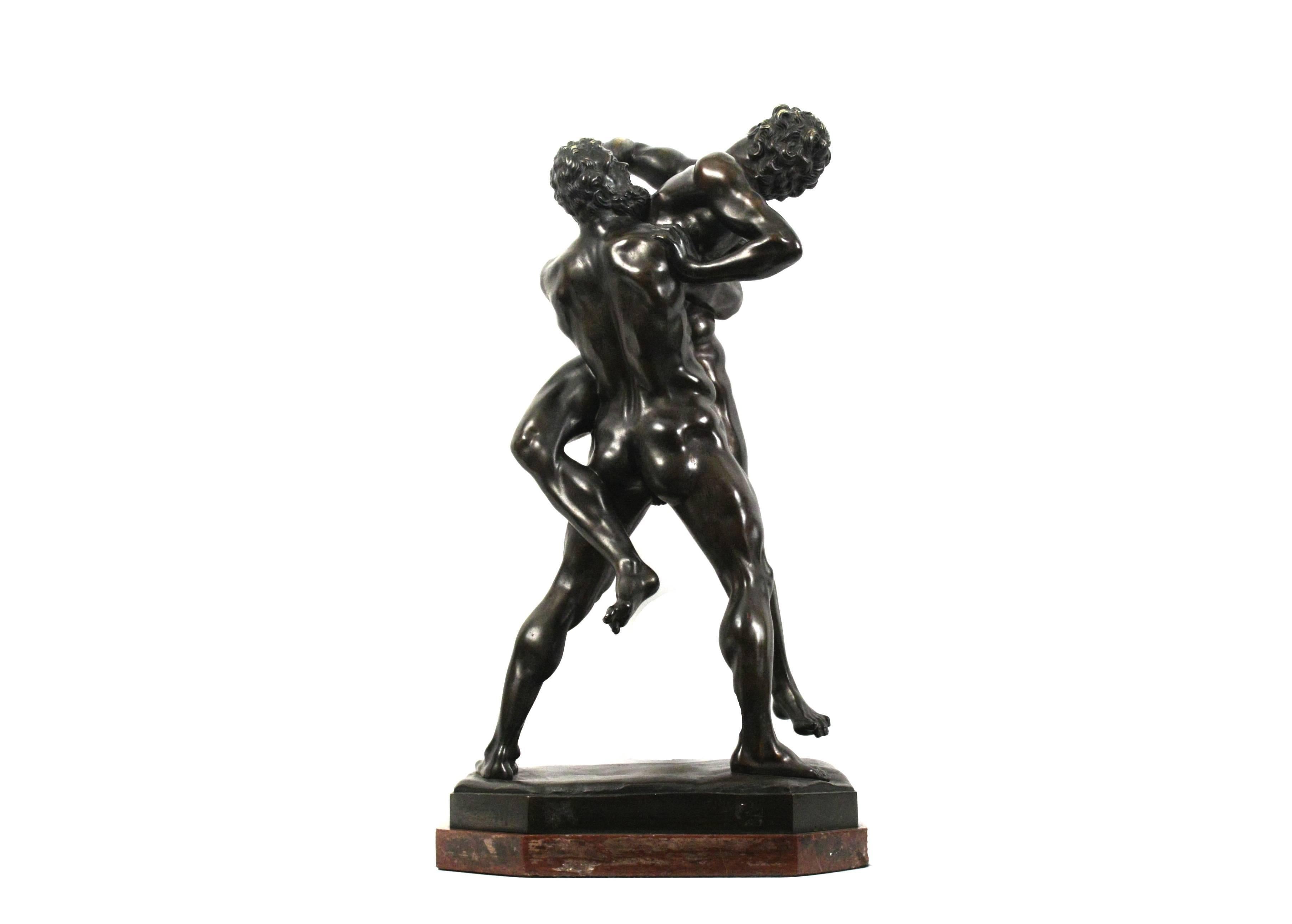 Handsome Italian Baroque bronze sculpture featuring Hercules and Antaeus after a model of Gianbologna.
Italy, 19th century.

H 24 in.

