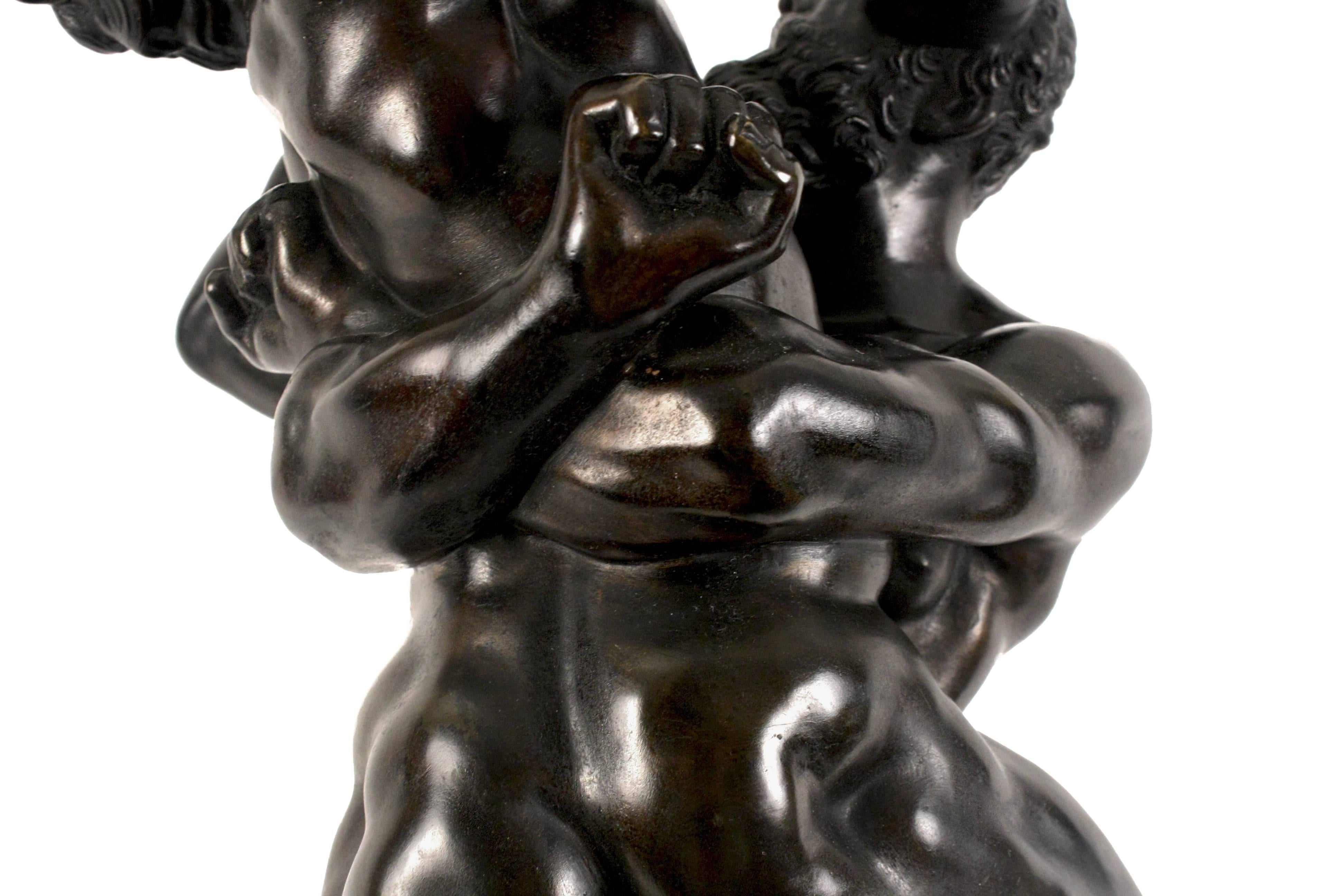 Patinated Italian Barqoue Bronze Sculpture of Hercules and Antaeus