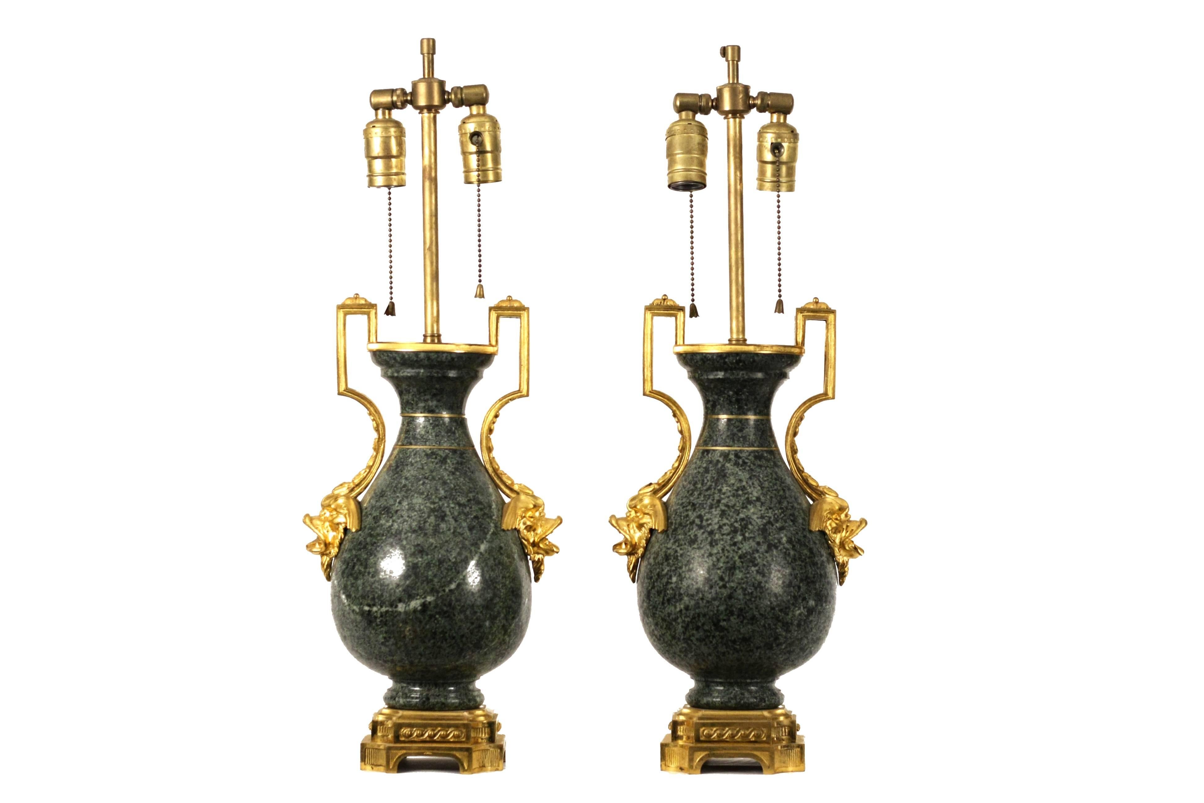 French Pair of 19th Century Ormolu-Mounted Granite Vases For Sale