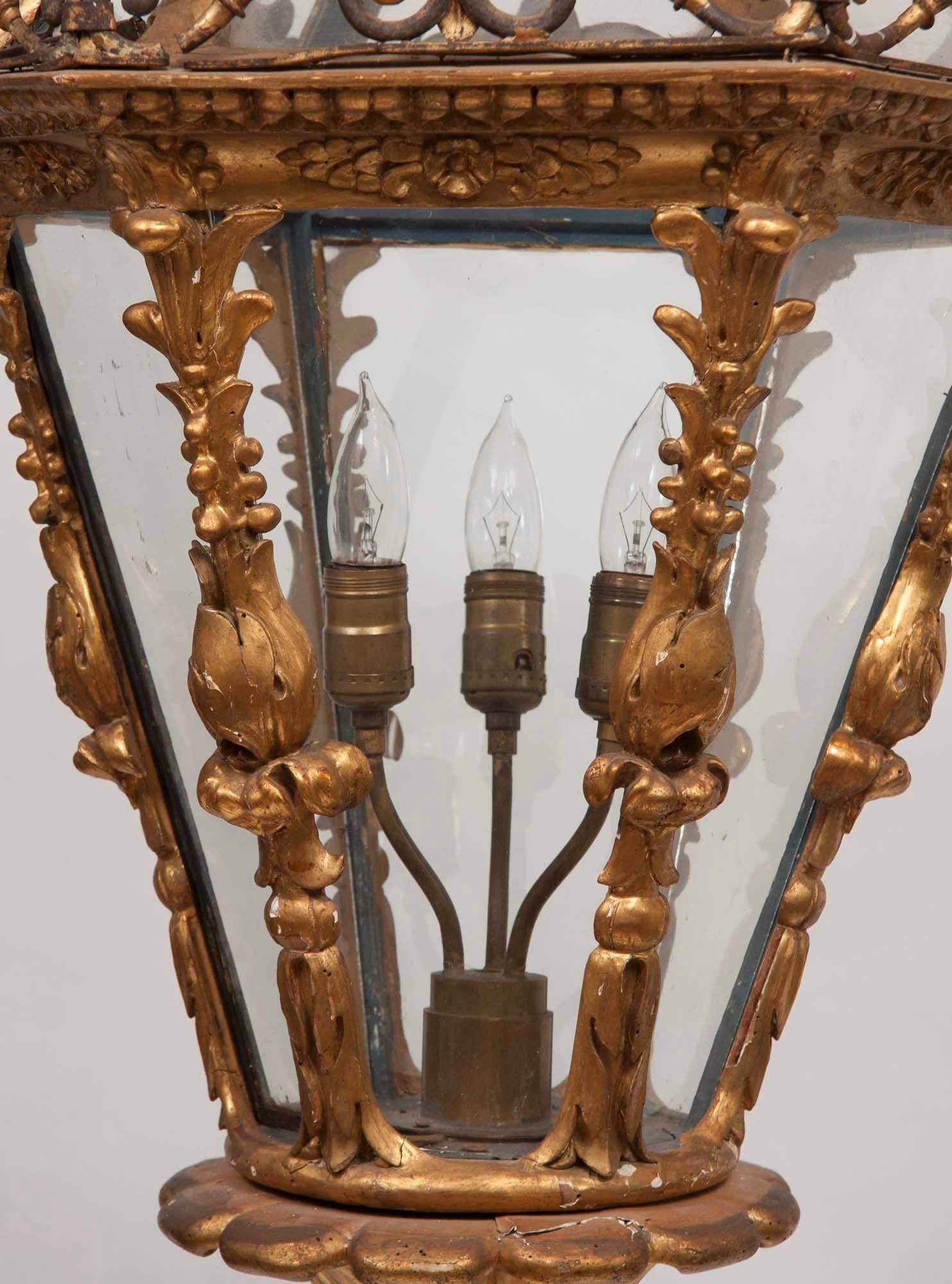 Late 18th Century Italian Giltwood Lantern In Fair Condition For Sale In New York, NY