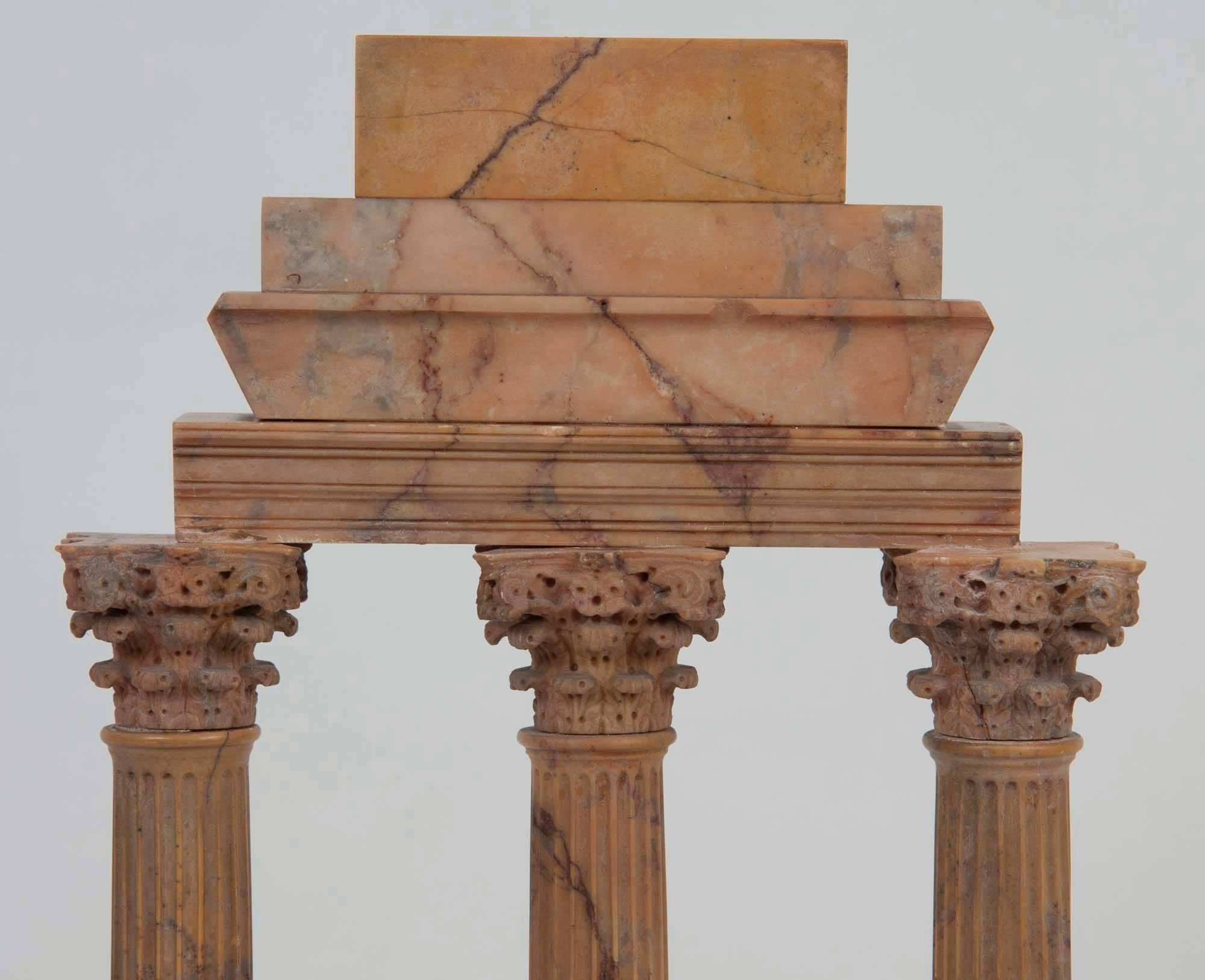 Period Grand Tour Sienna marble model of ruin, Temple of Caster and Pollux,
Italy, 19th century.