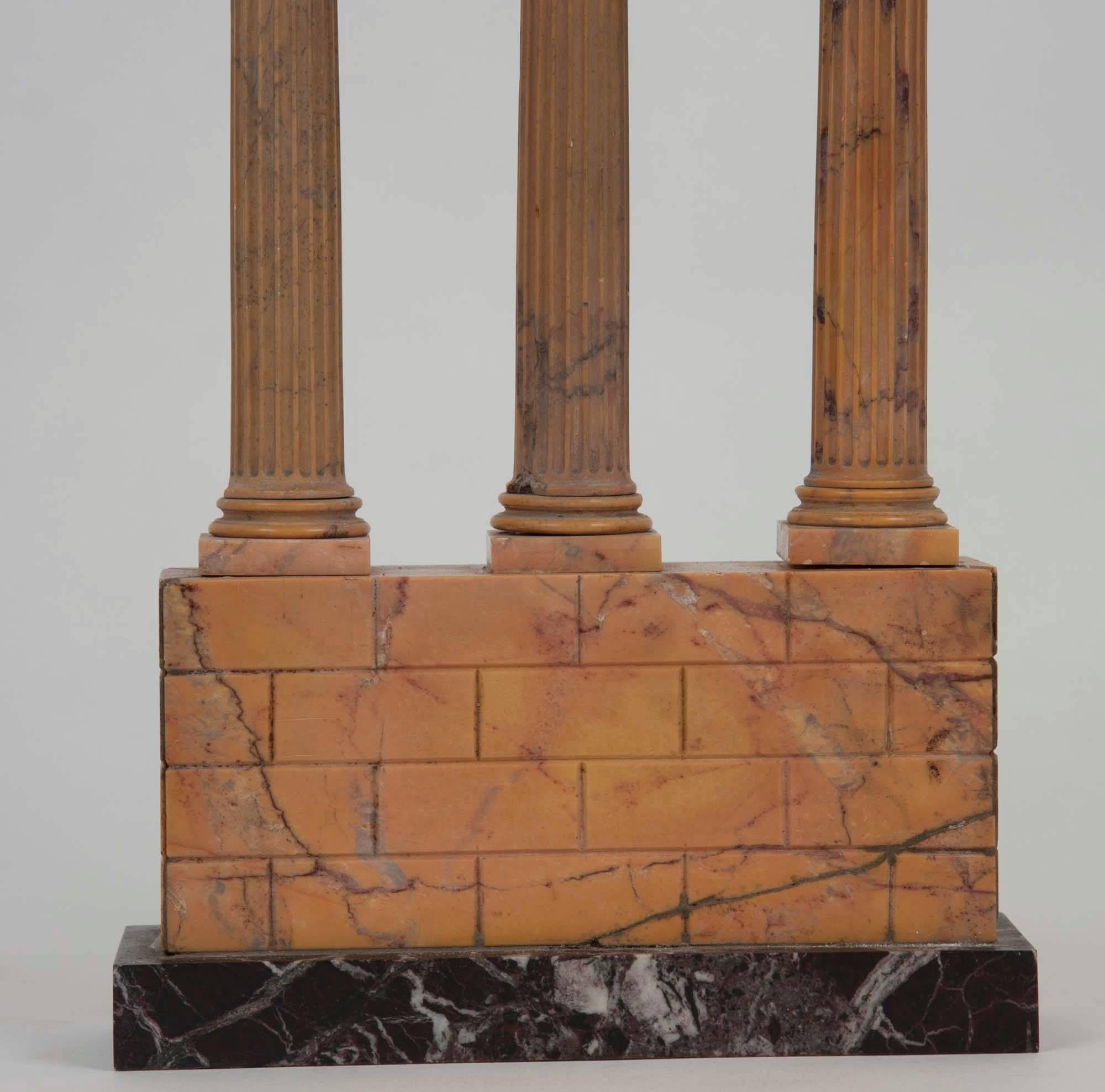 19th Century Italian Grand Tour Sienna Marble Model of the Temple of Castor and Pollux