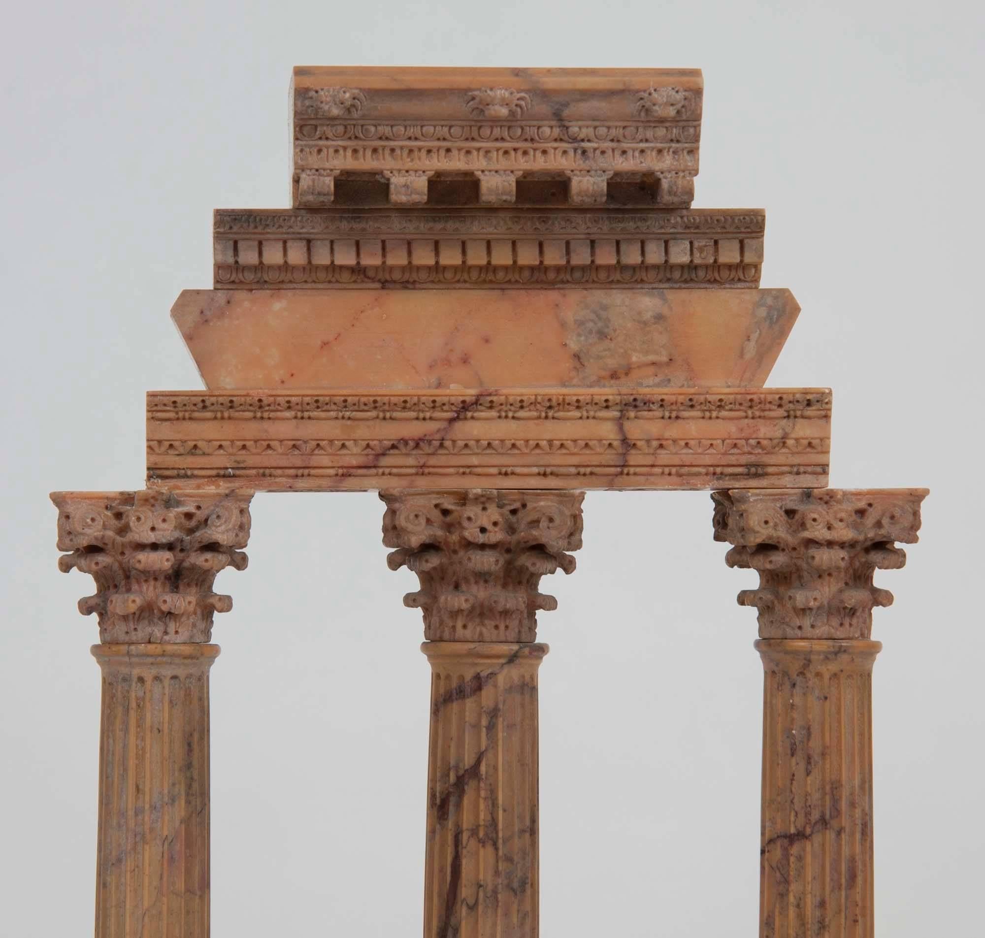 Italian Grand Tour Sienna Marble Model of the Temple of Castor and Pollux In Good Condition In New York, NY