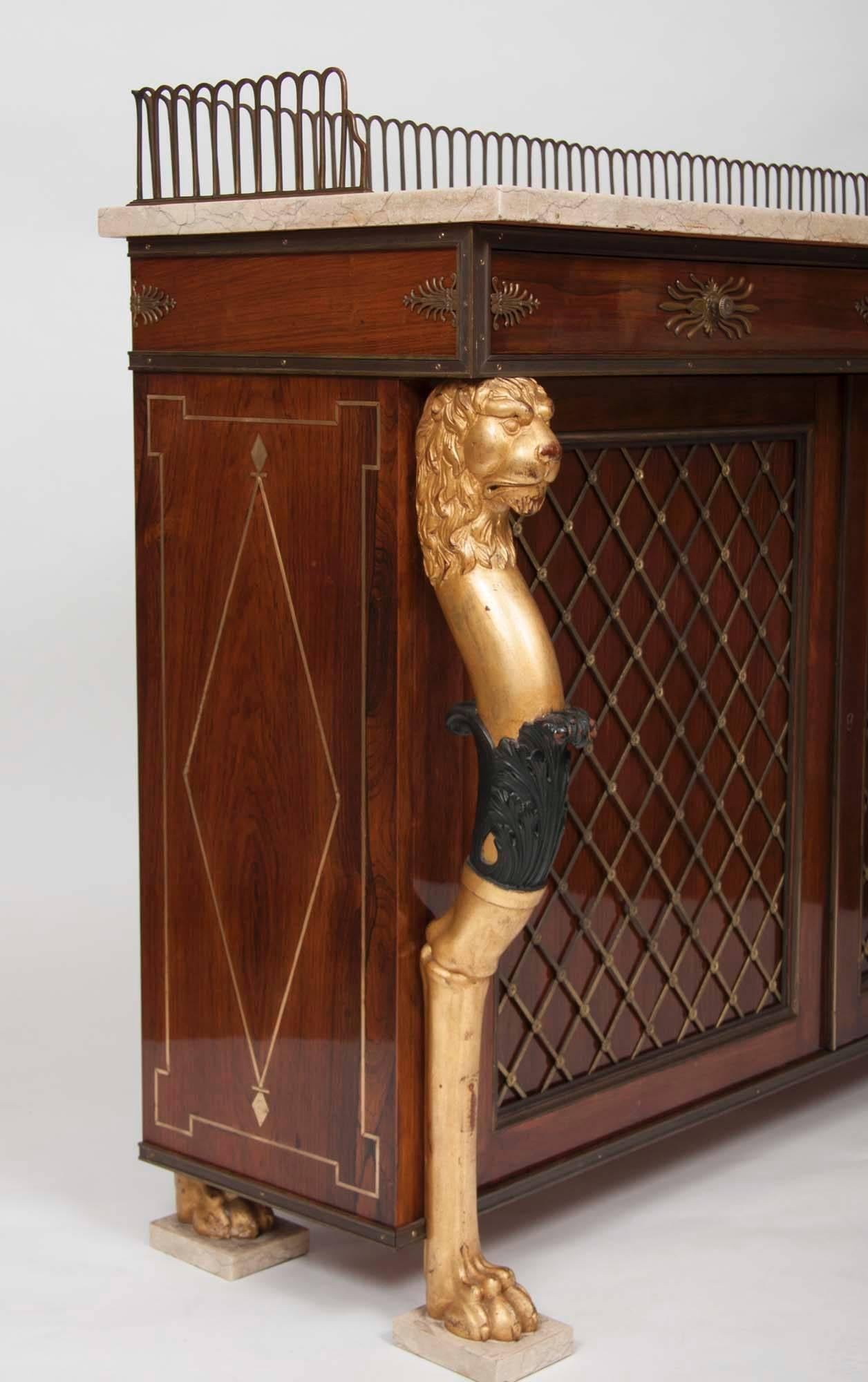 Marble Regency Style Rosewood Cabinet
