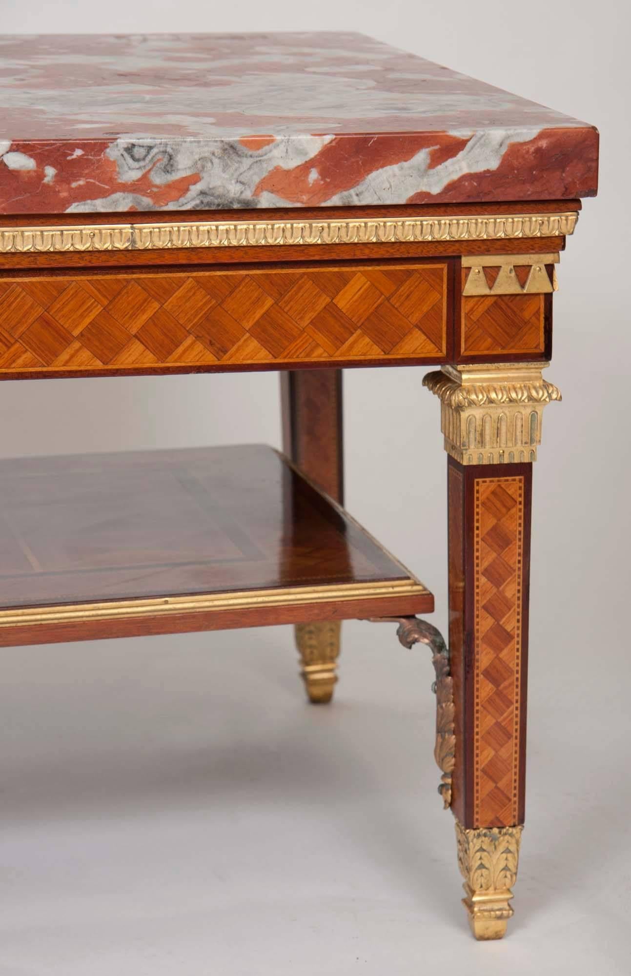 19th Century 19th century  E.F. Caldwell Marquetry Ormolu Gilt Bronze Louis XVI Coffee Table For Sale