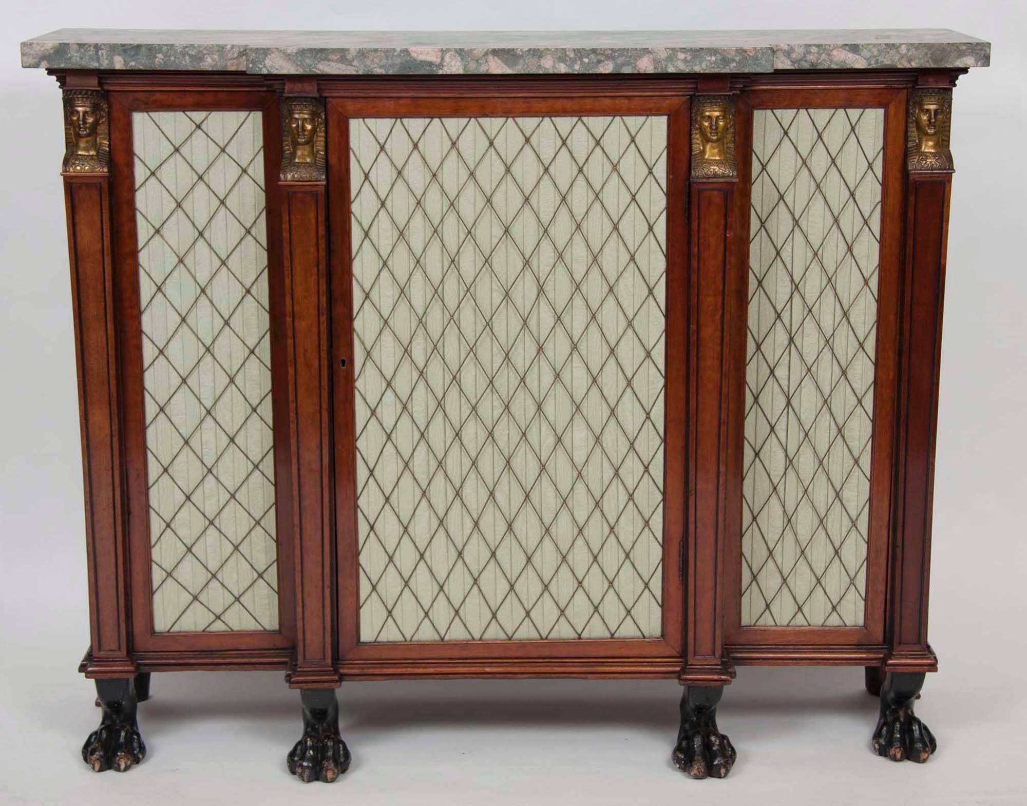 English Regency side cabinet with marble top, circa 1810.
       