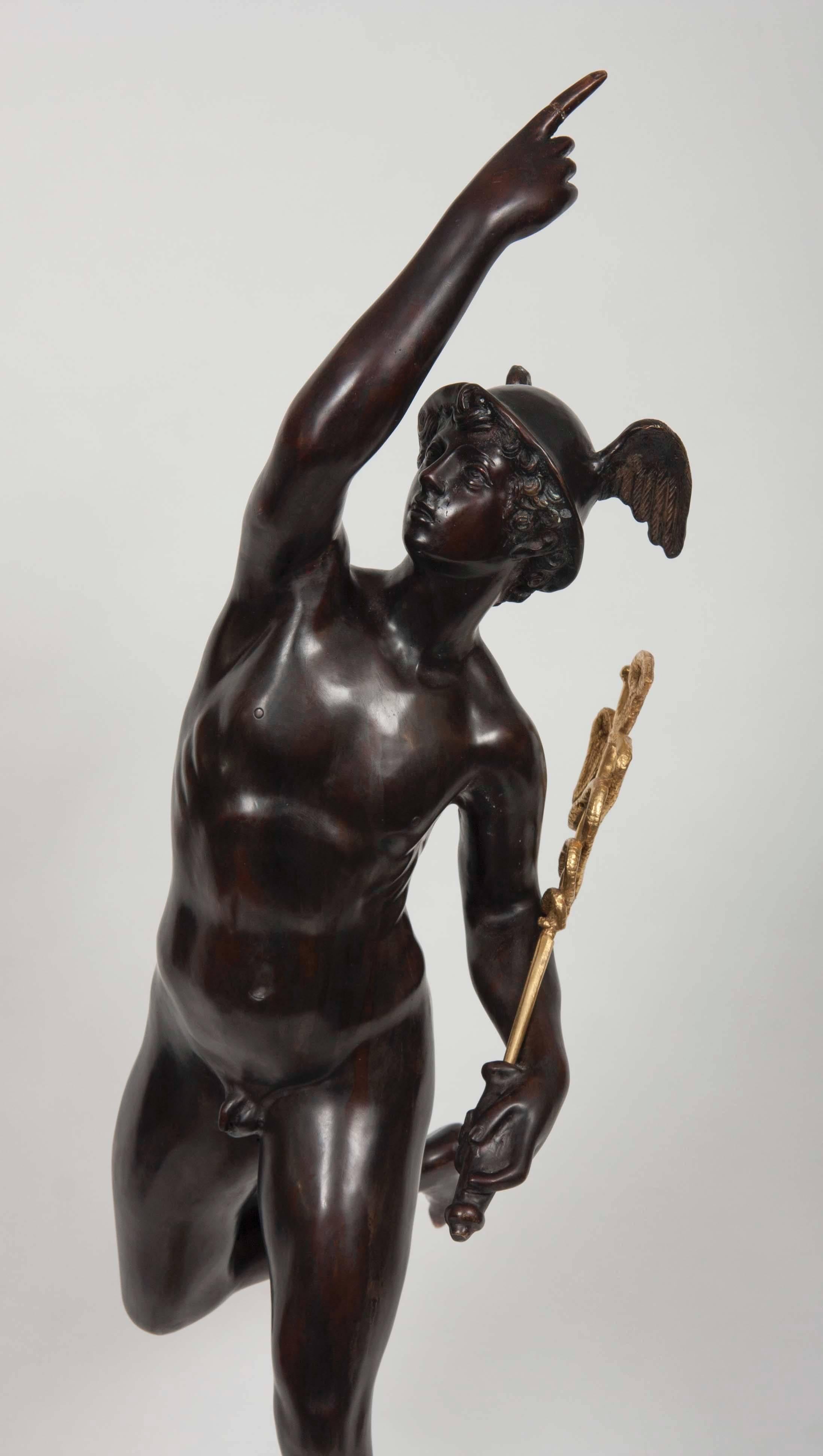 Italian patinated and gilt bronze figure of Mercury, after Giambologna. 

Literature
Ch. Avery, Giambologna 1529-1608. Sculptor to the Medici, cat. exp., Londres, 1978, pp. 85, n° 34.

Notes
The first mention of a bronze of Mercury by
