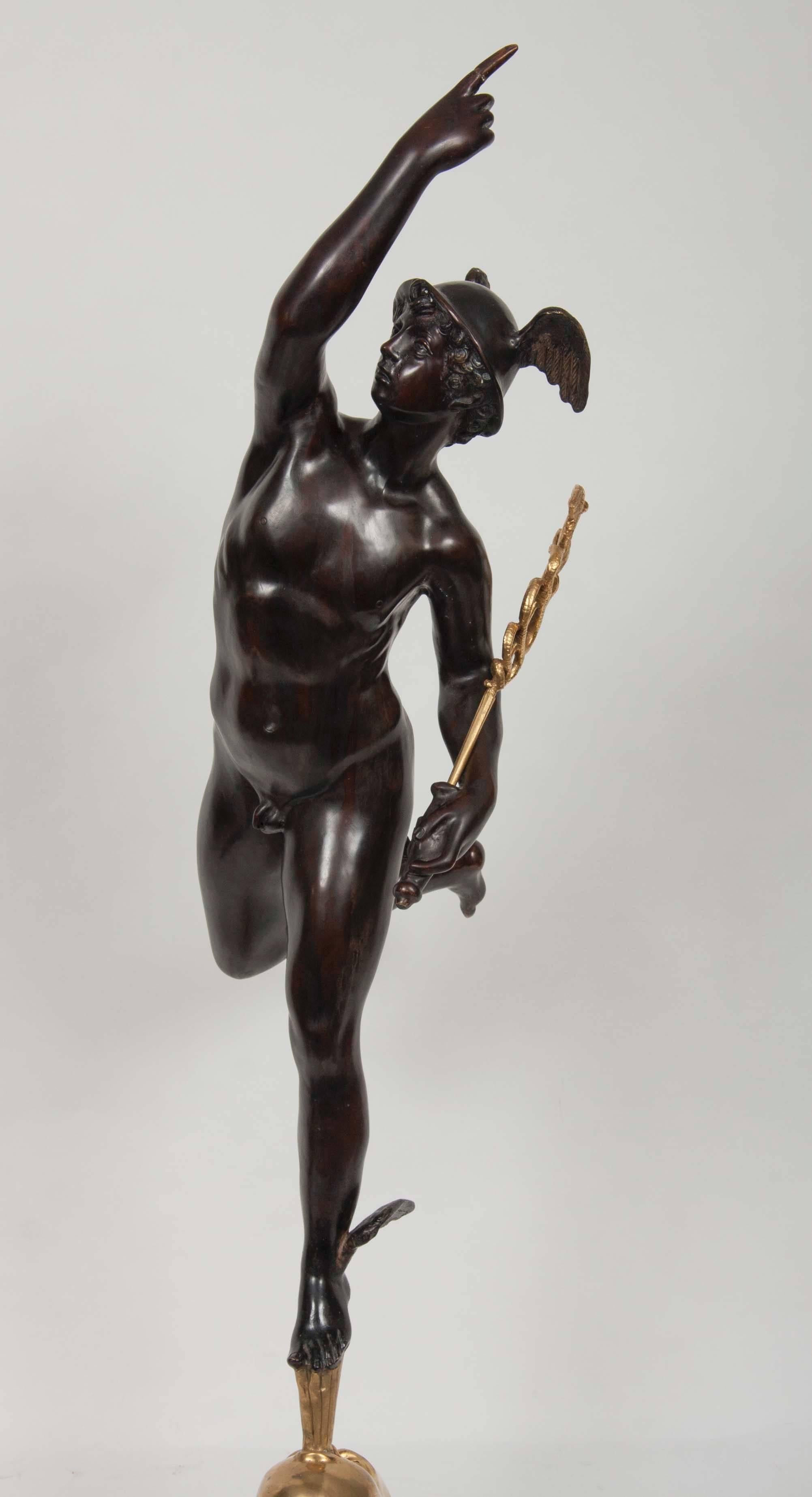 European Very Large 19th Century Patinated Gilt Bronze Figure of Mercury