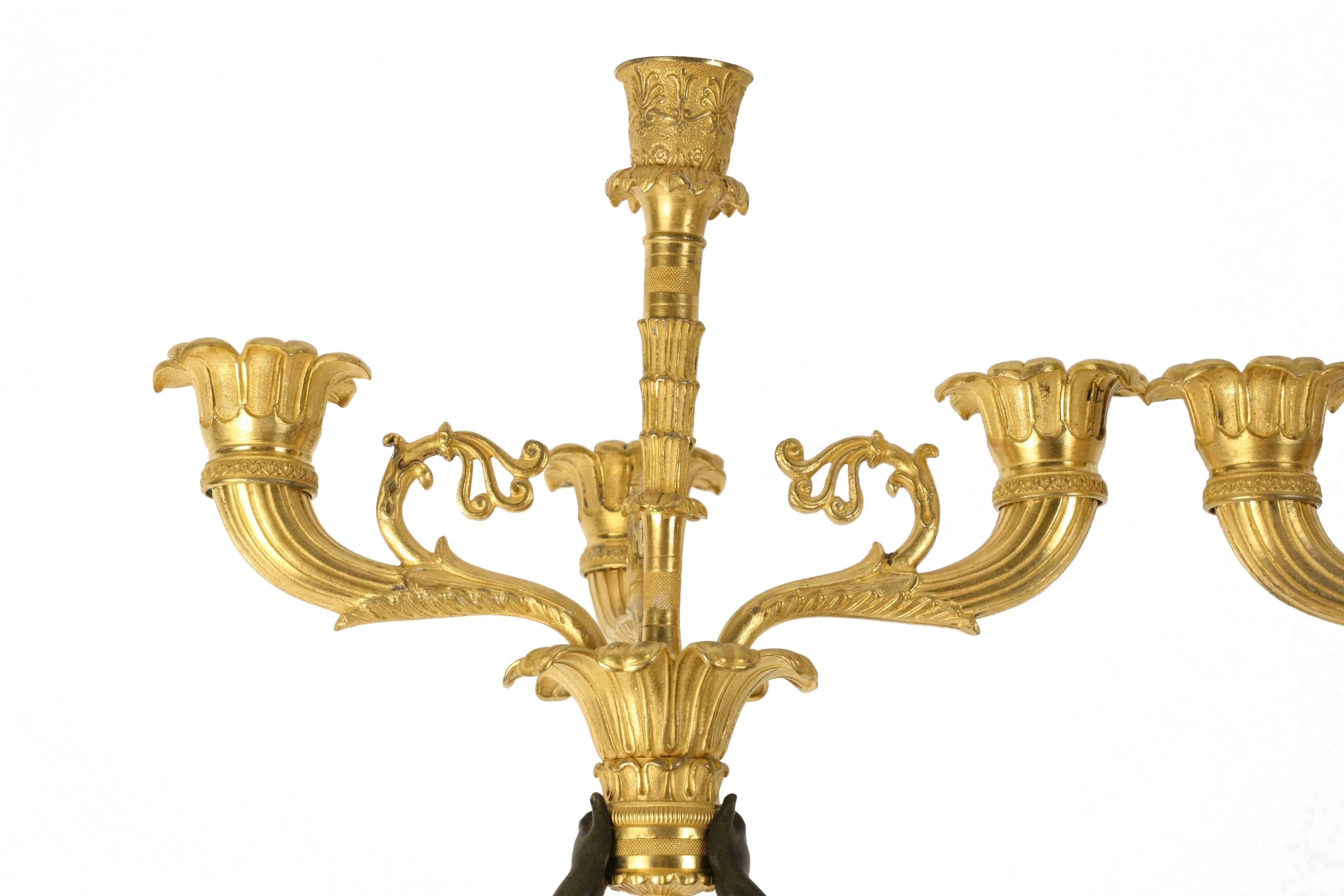 French Pair of Empire Gilt Bronze Figural Winged Candelabra, 19th Century