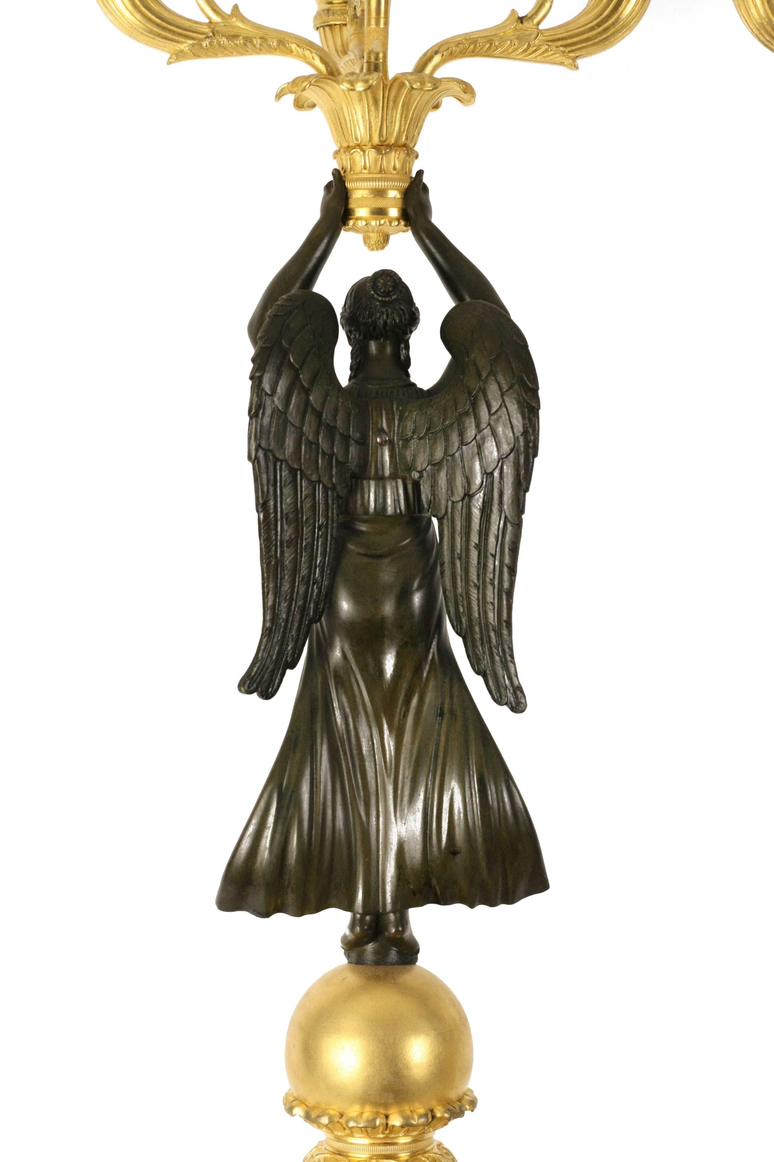 Pair of Empire Gilt Bronze Figural Winged Candelabra, 19th Century 1