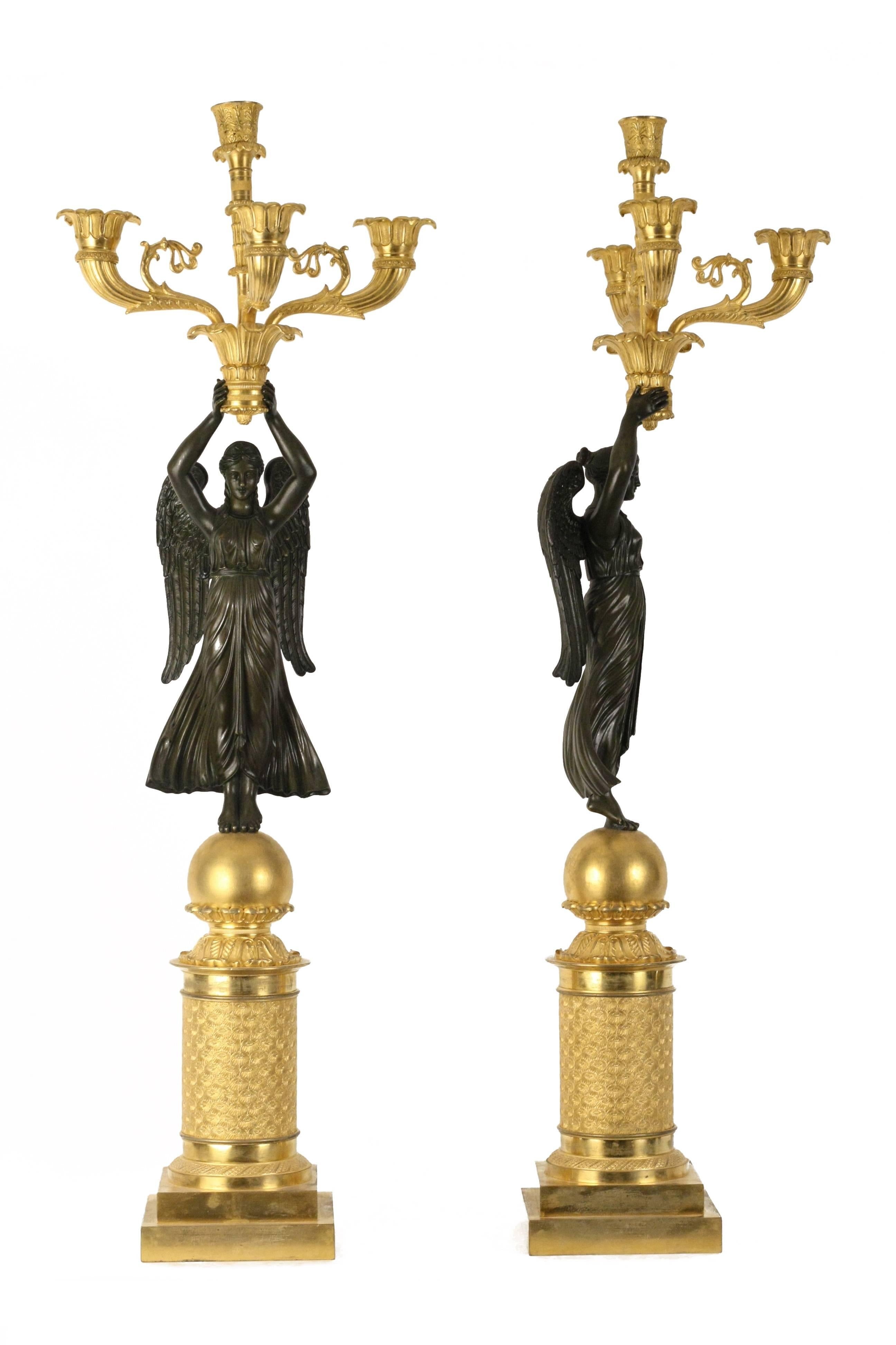 Pair of Empire Gilt Bronze Figural Winged Candelabra, 19th Century 4