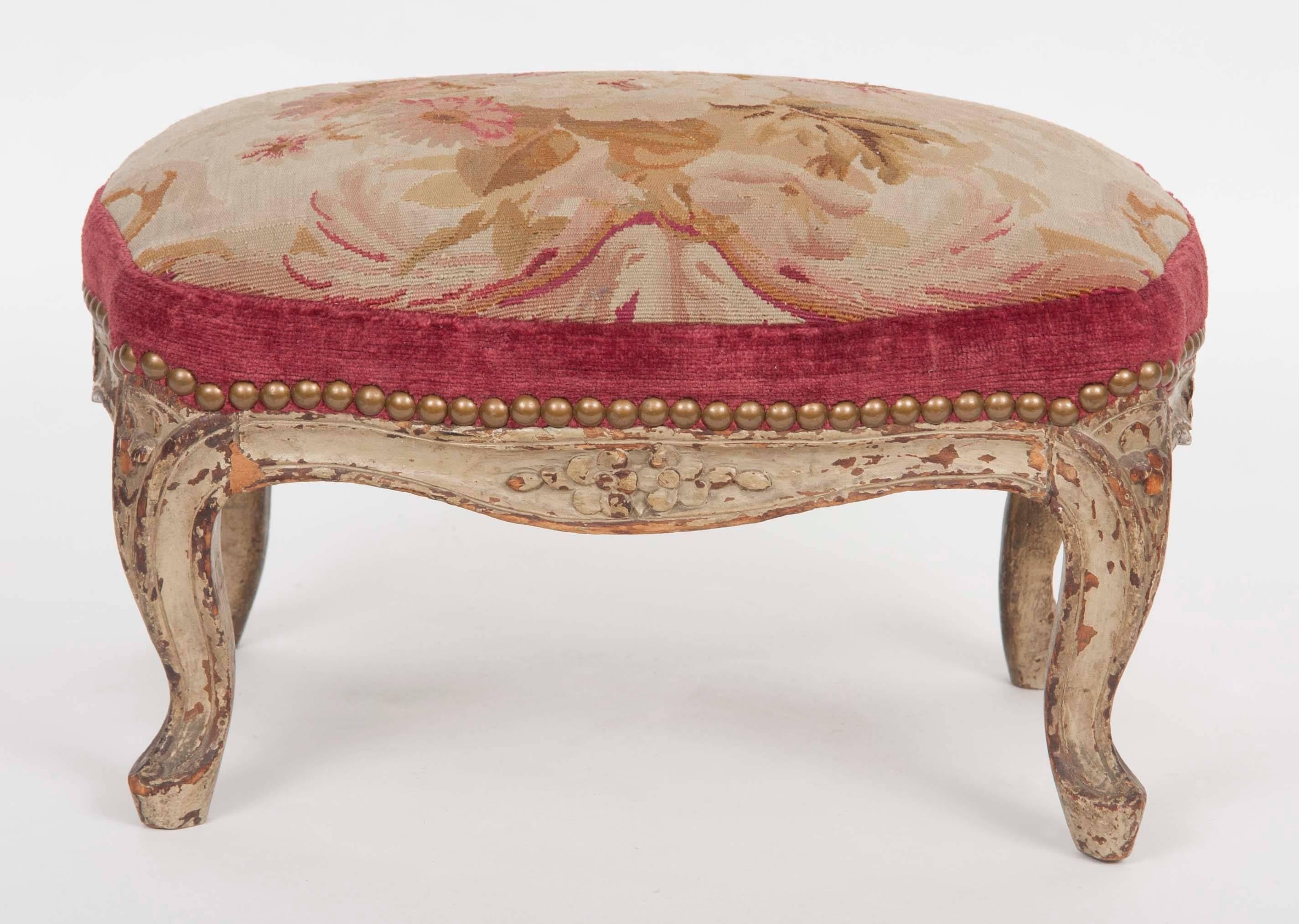 18th Century and Earlier Pair of French 18th Century Aubusson Tapestry Footstools