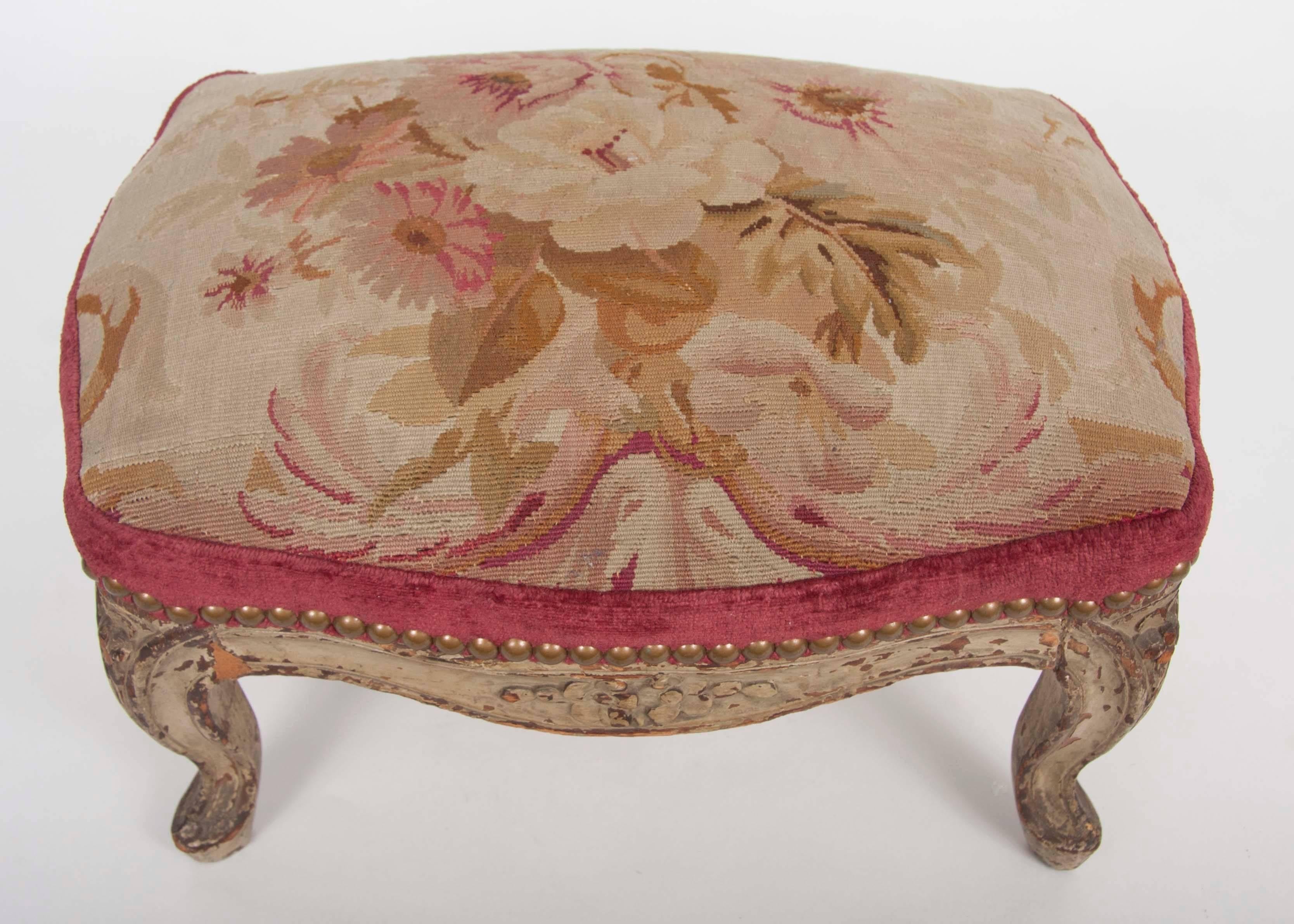 Pair of French 18th Century Aubusson Tapestry Footstools 1