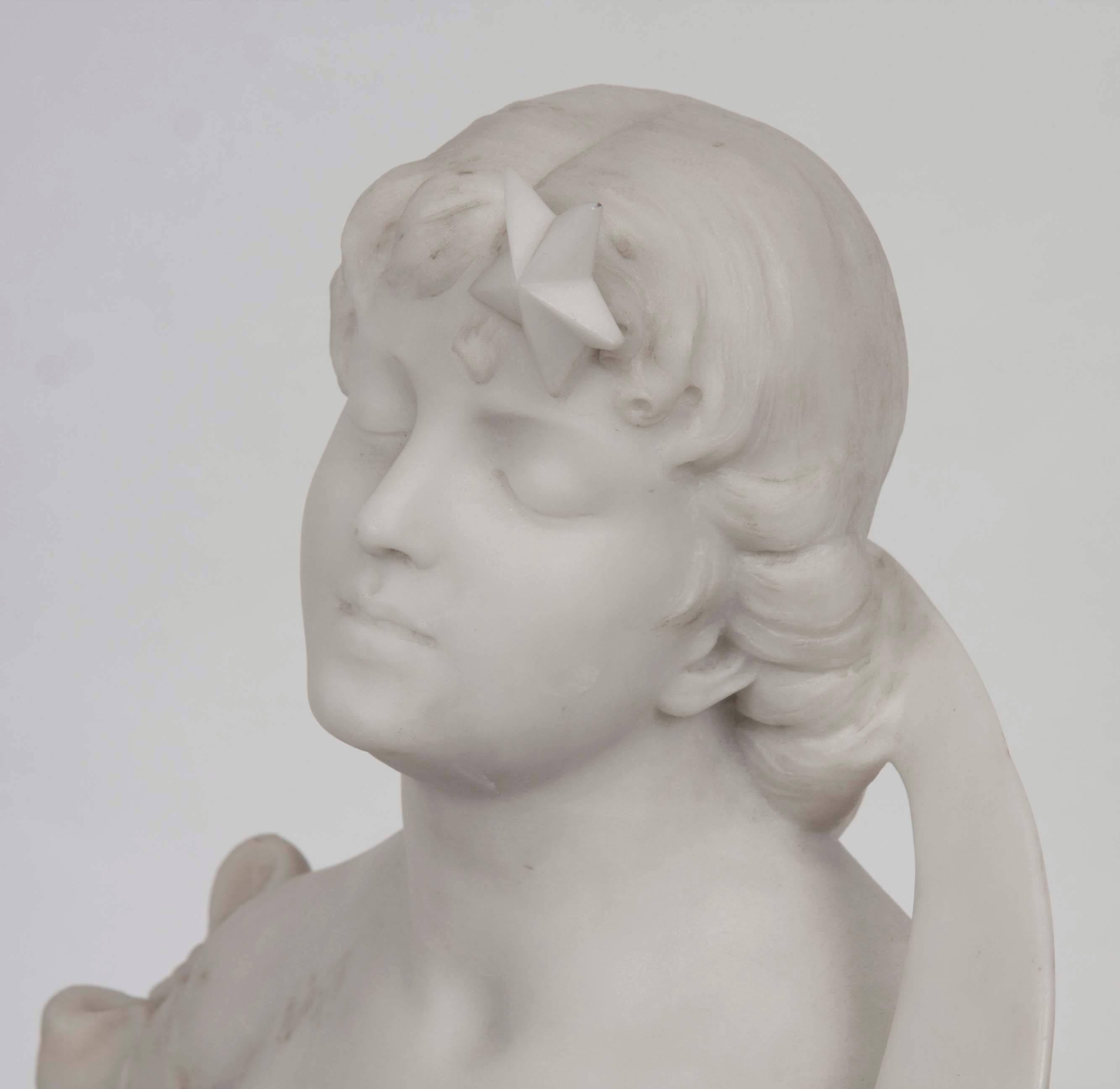 Art Nouveau Carved Marble Bust of a Lady with Moon and Stars
