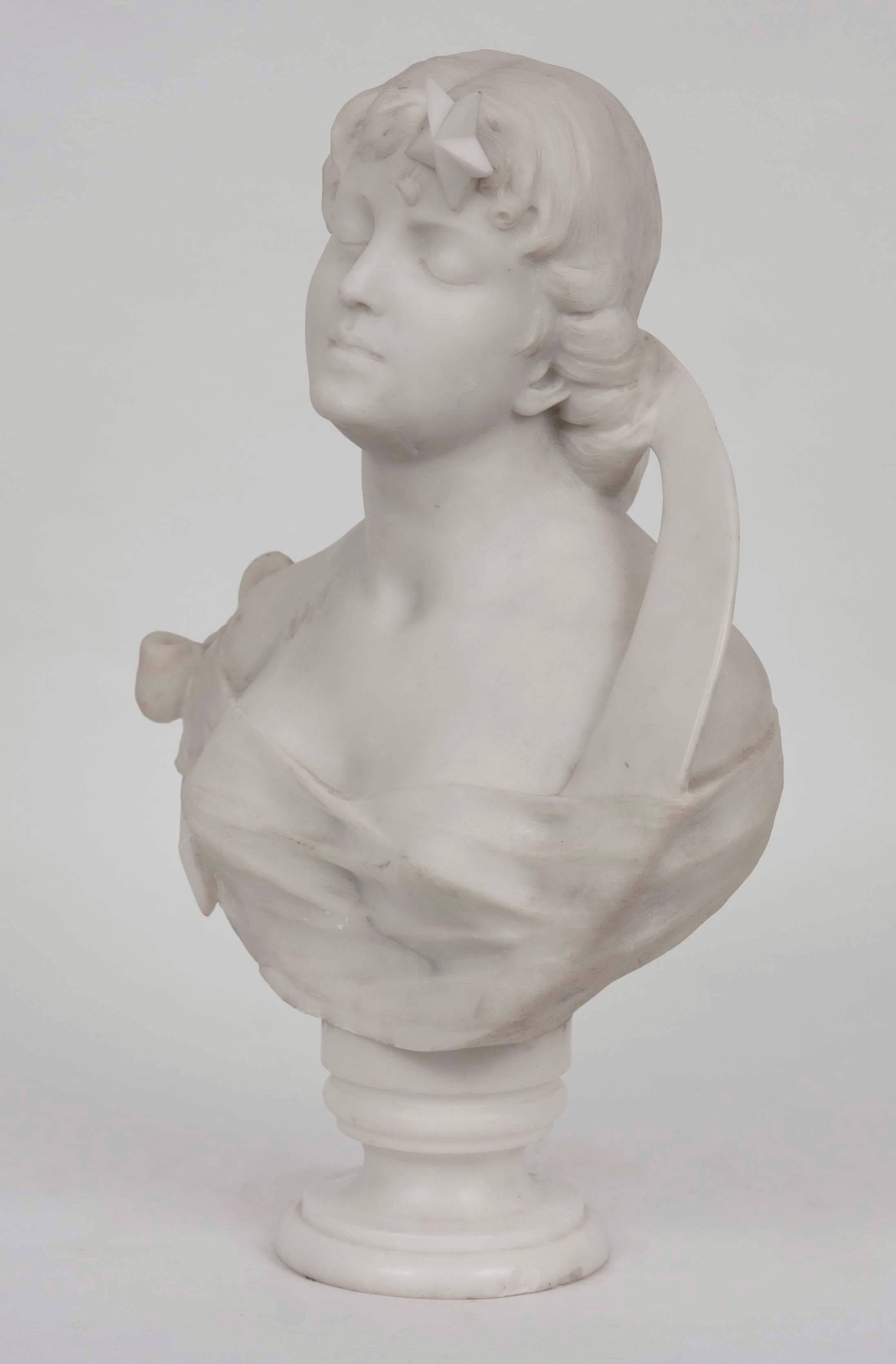 Carved Marble Bust of a Lady with Moon and Stars In Good Condition In New York, NY