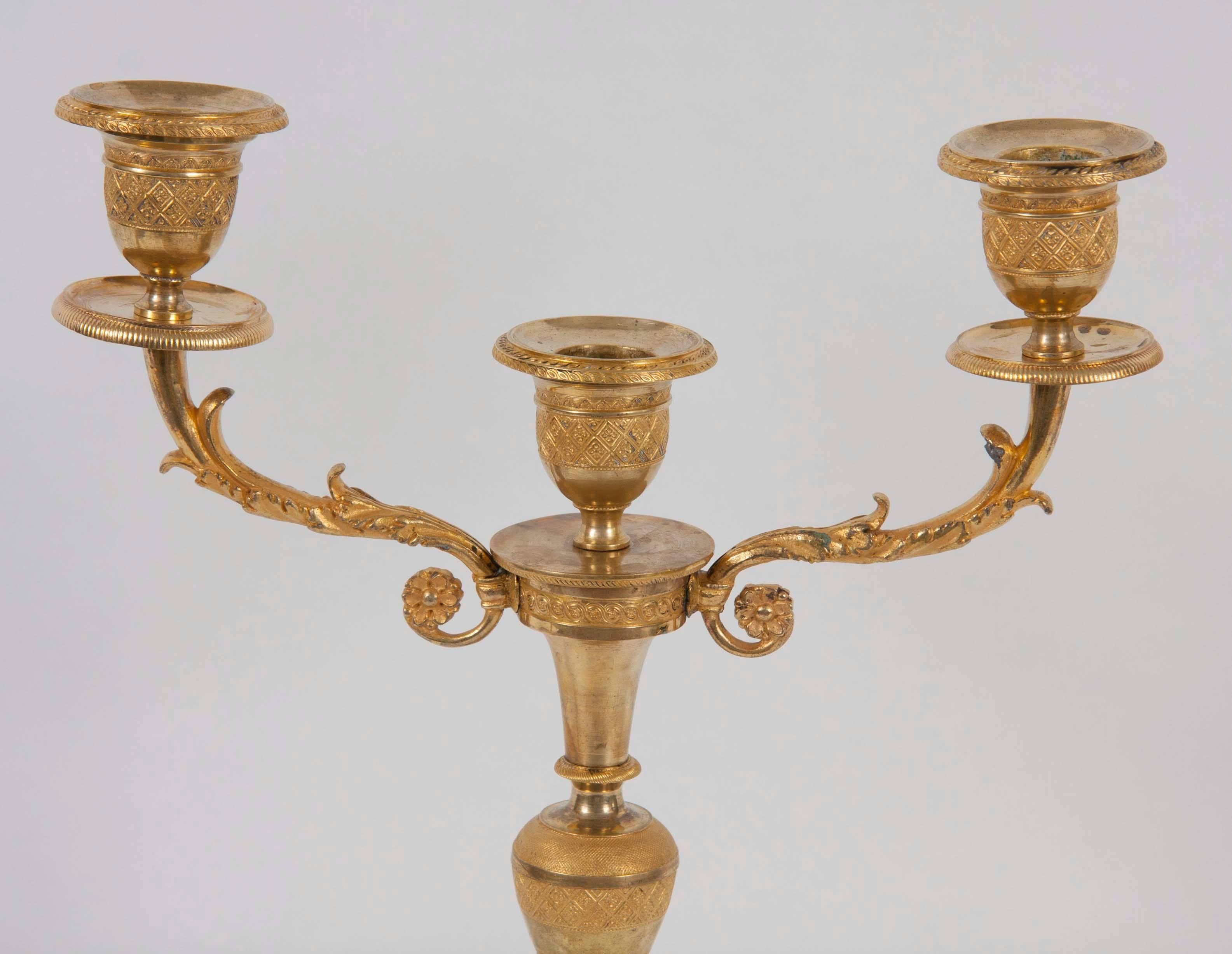 Neoclassical Pair of 19th Century French Gilt Bronze Candlesticks For Sale