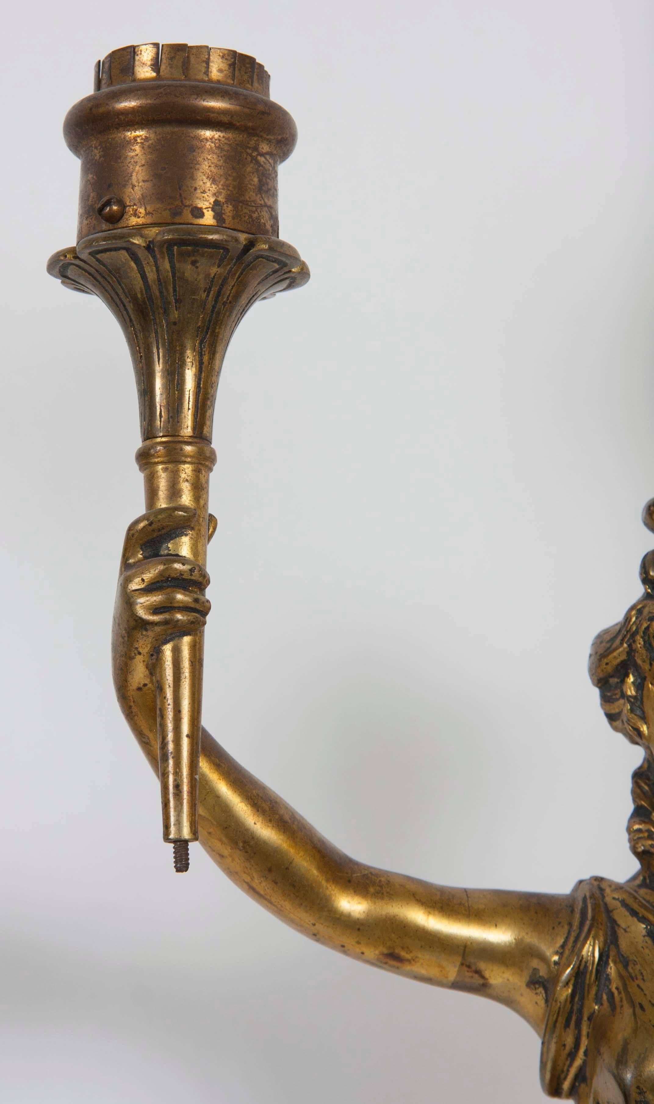 Pair of 19th Century Gilt Bronze Sconces In Good Condition For Sale In New York, NY