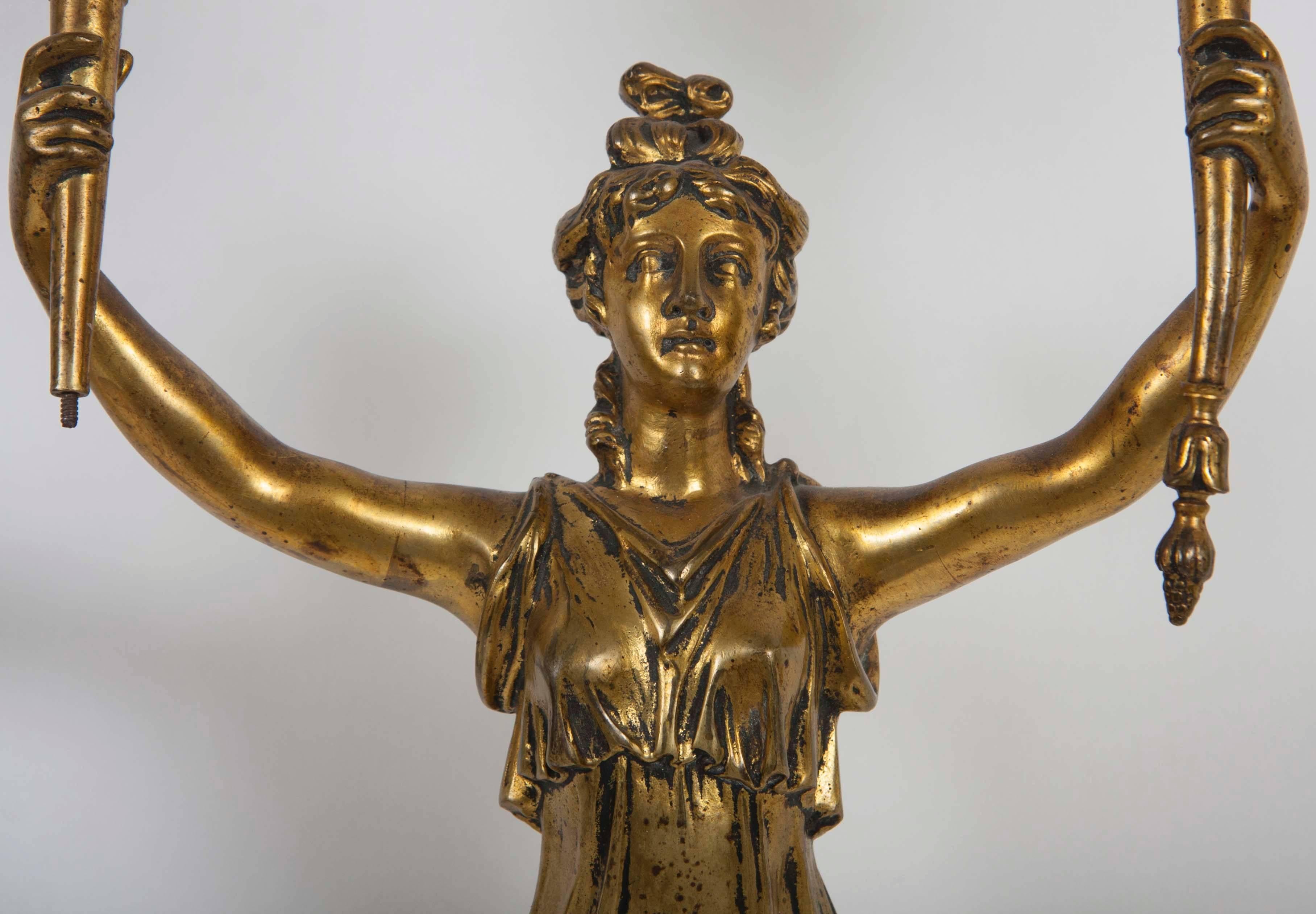 French Pair of 19th Century Gilt Bronze Sconces For Sale