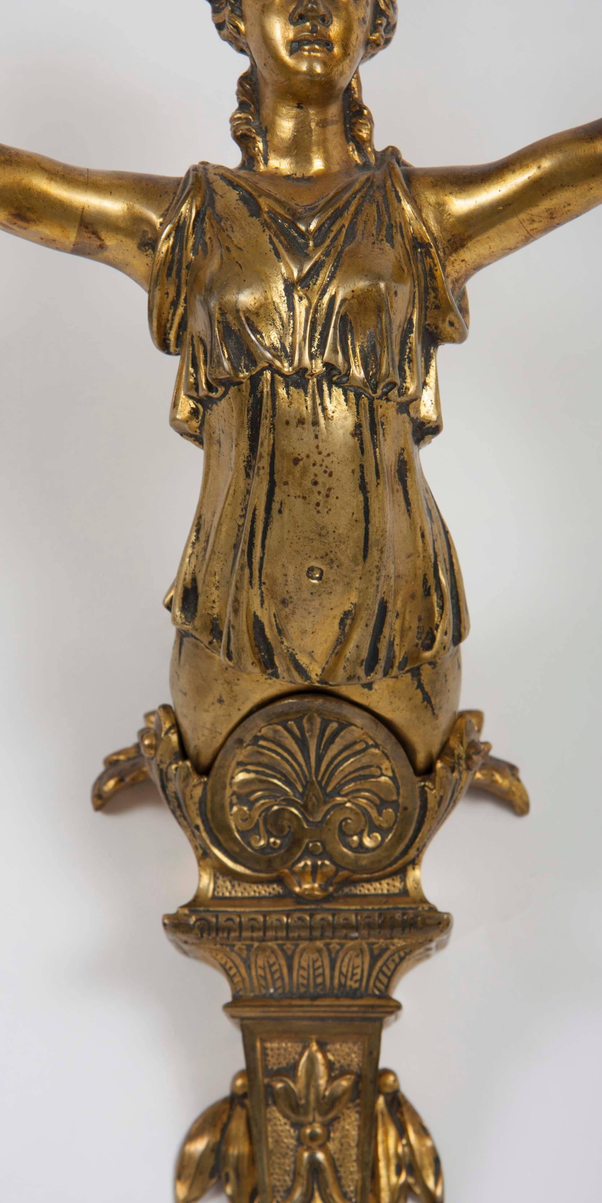 Pair of 19th Century Gilt Bronze Sconces For Sale 1