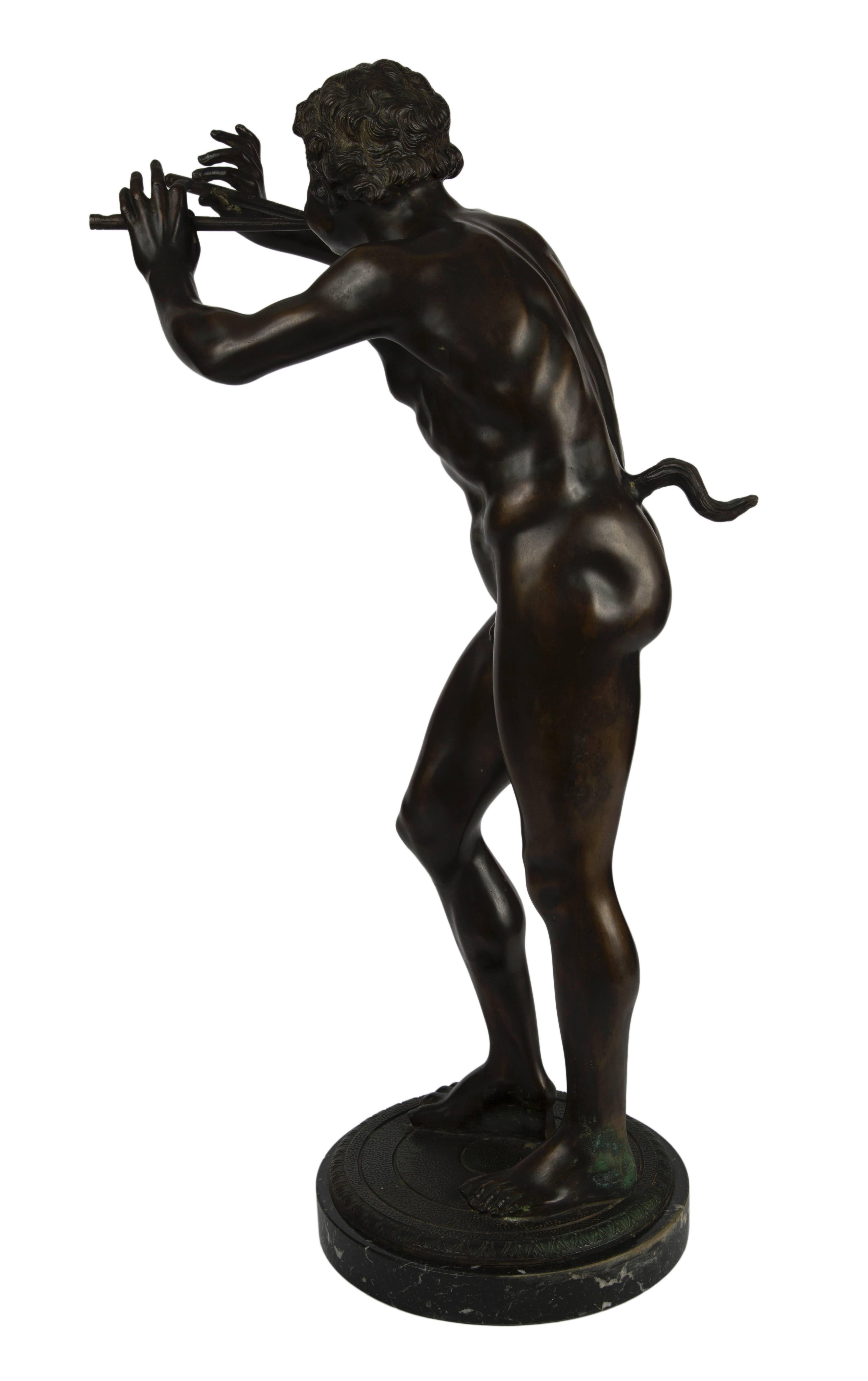 Patinated Large Bronze Grand Tour Statue of Pan For Sale