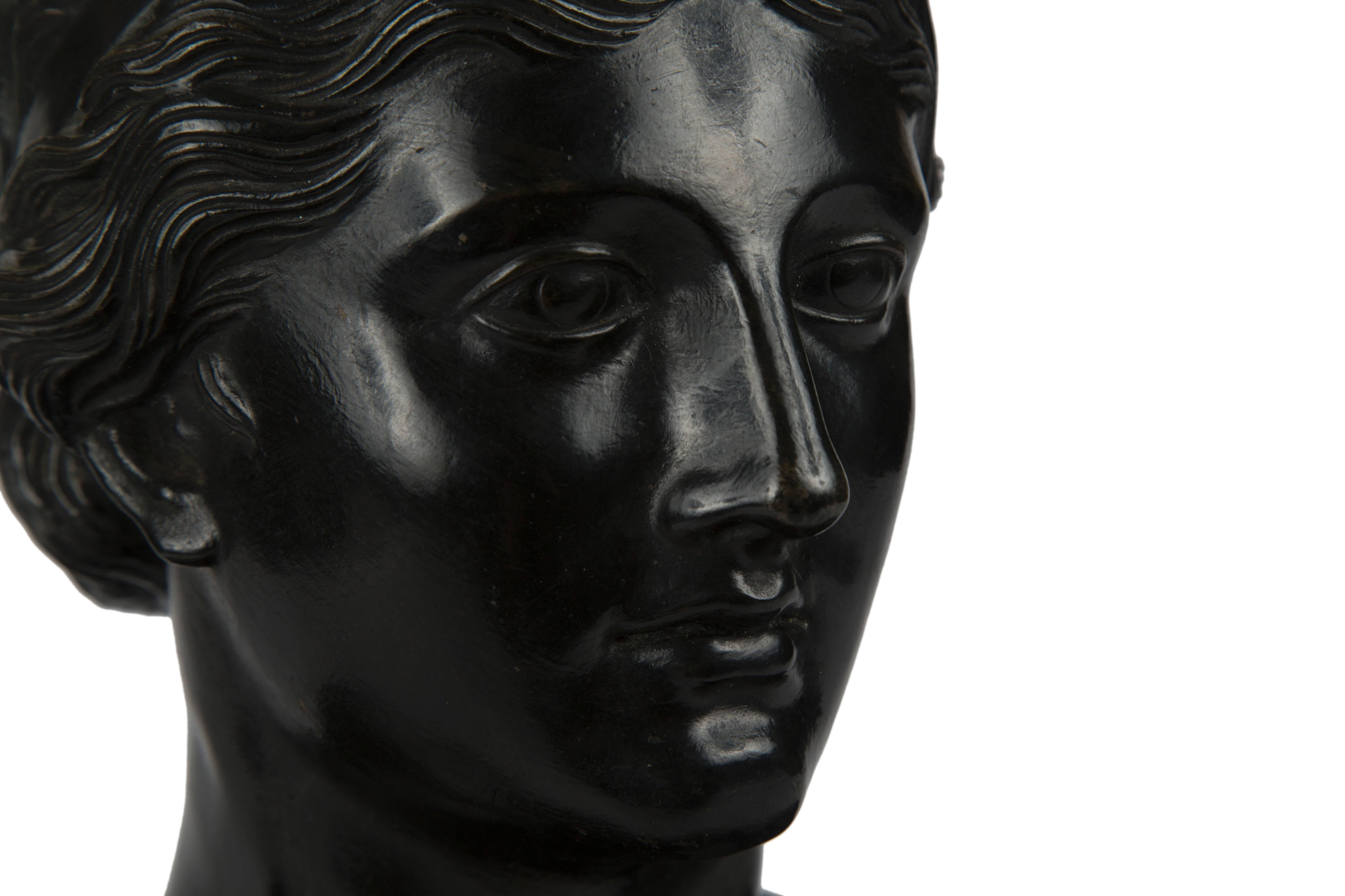 19th Century Patinated Bronze Portrait Bust of a Classical Woman In Excellent Condition In New York, NY