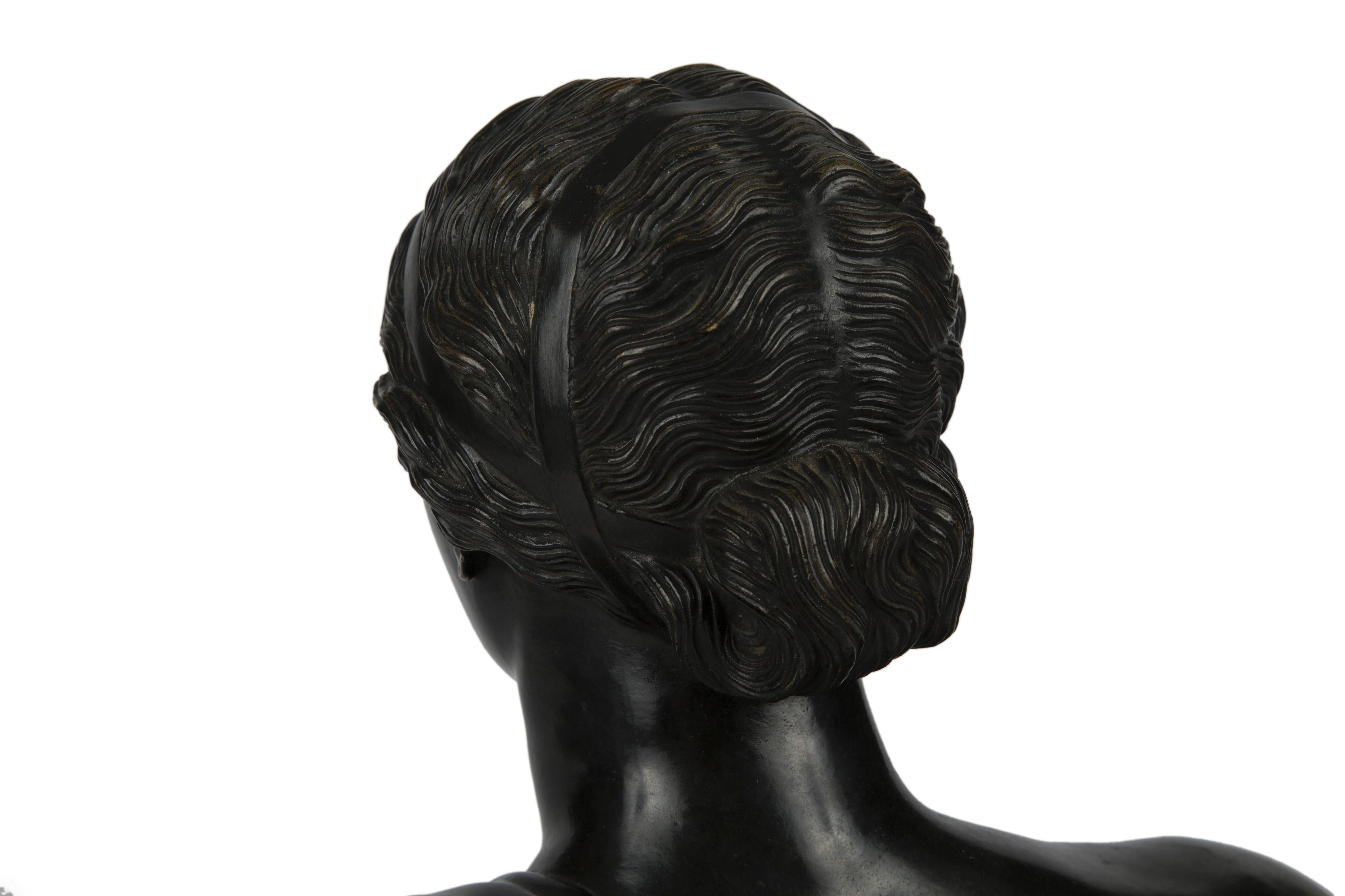 Italian 19th Century Patinated Bronze Portrait Bust of a Classical Woman
