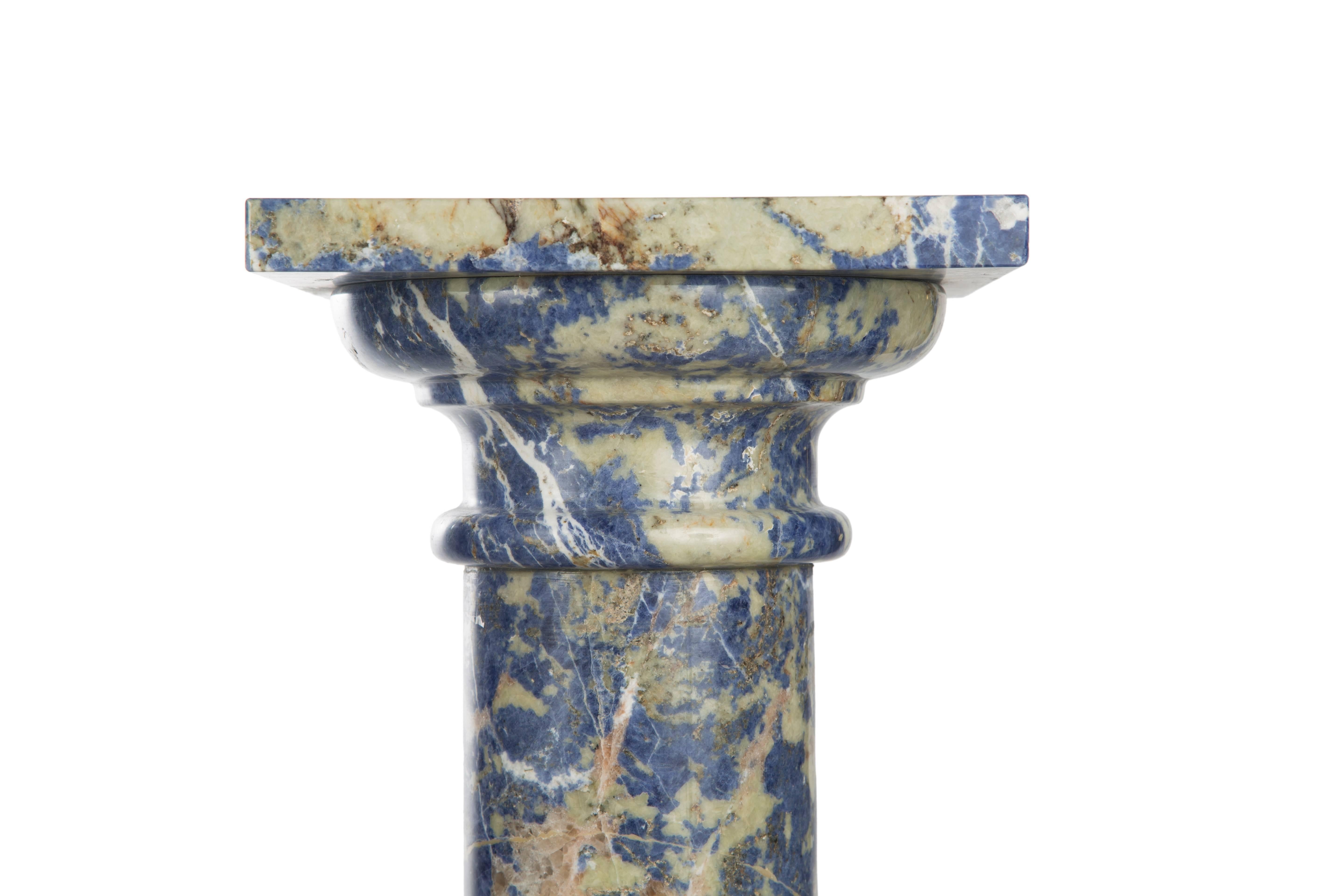 Carved Pair of Lapis Lazuli Marble Pedestal Columns