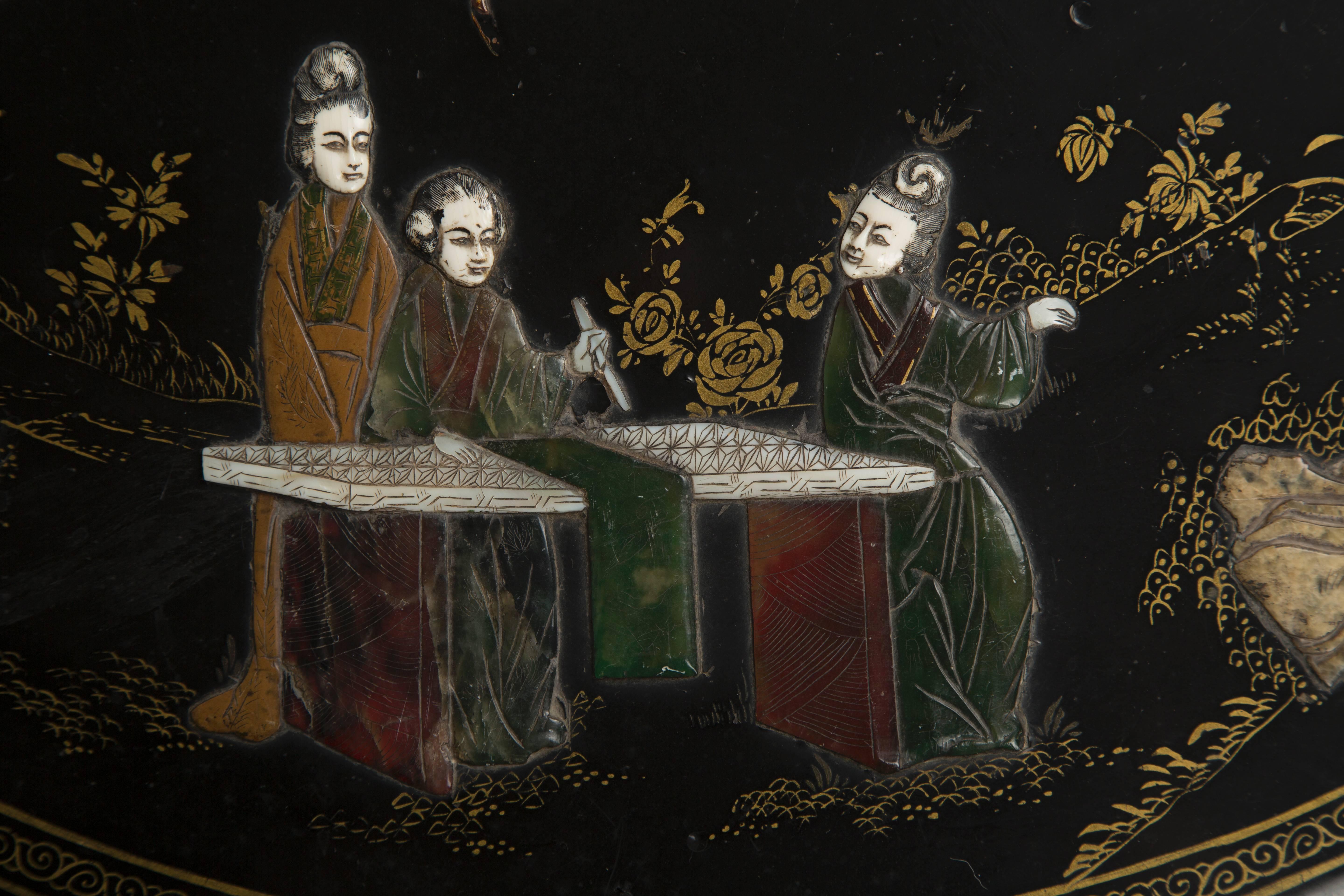 Chinese Black Lacquer Round Coffee Table In Fair Condition In New York, NY