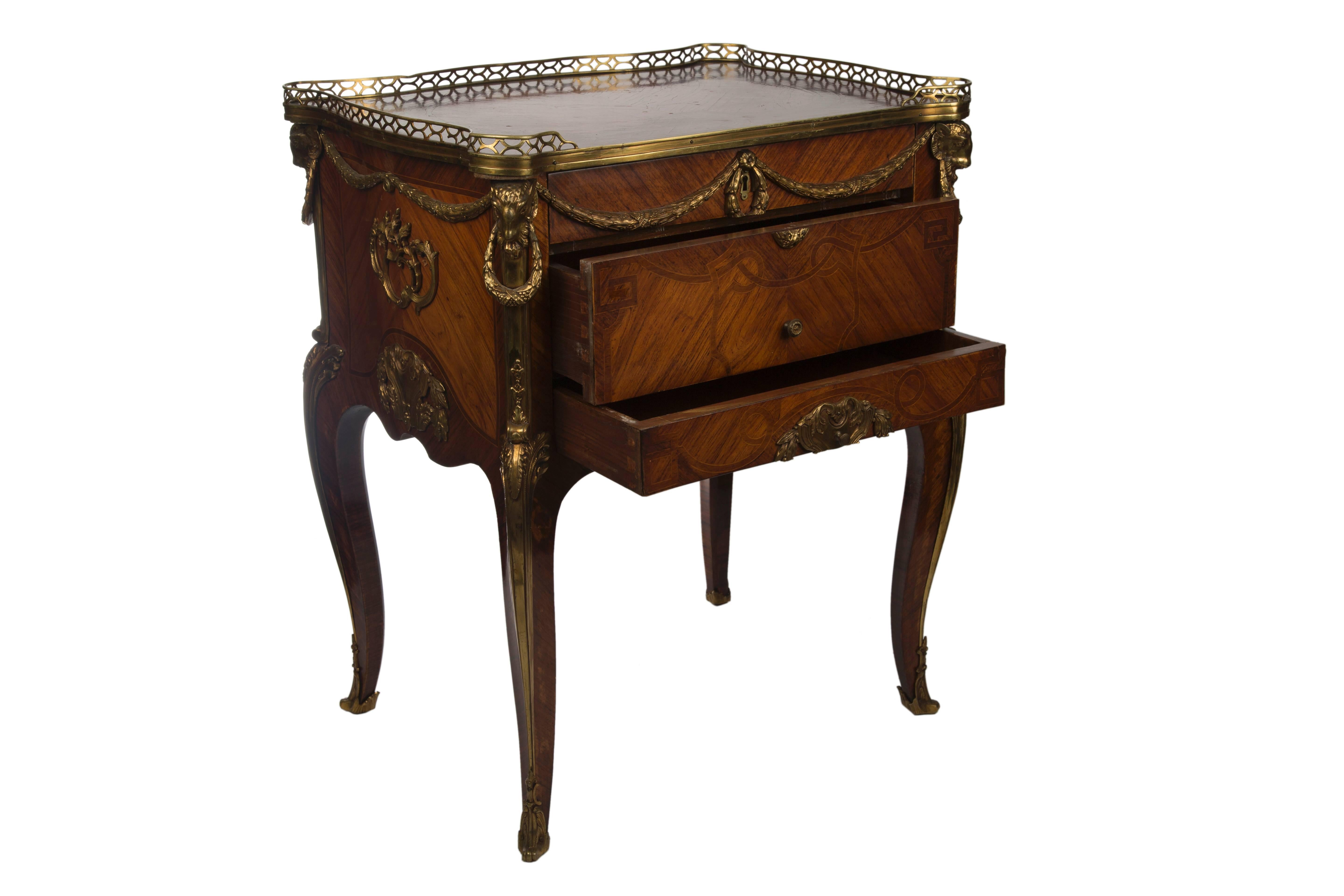 19th Century French Gilt-Bronze Mounted Mahogany Kingwood and Tulipwood Table Ecrire