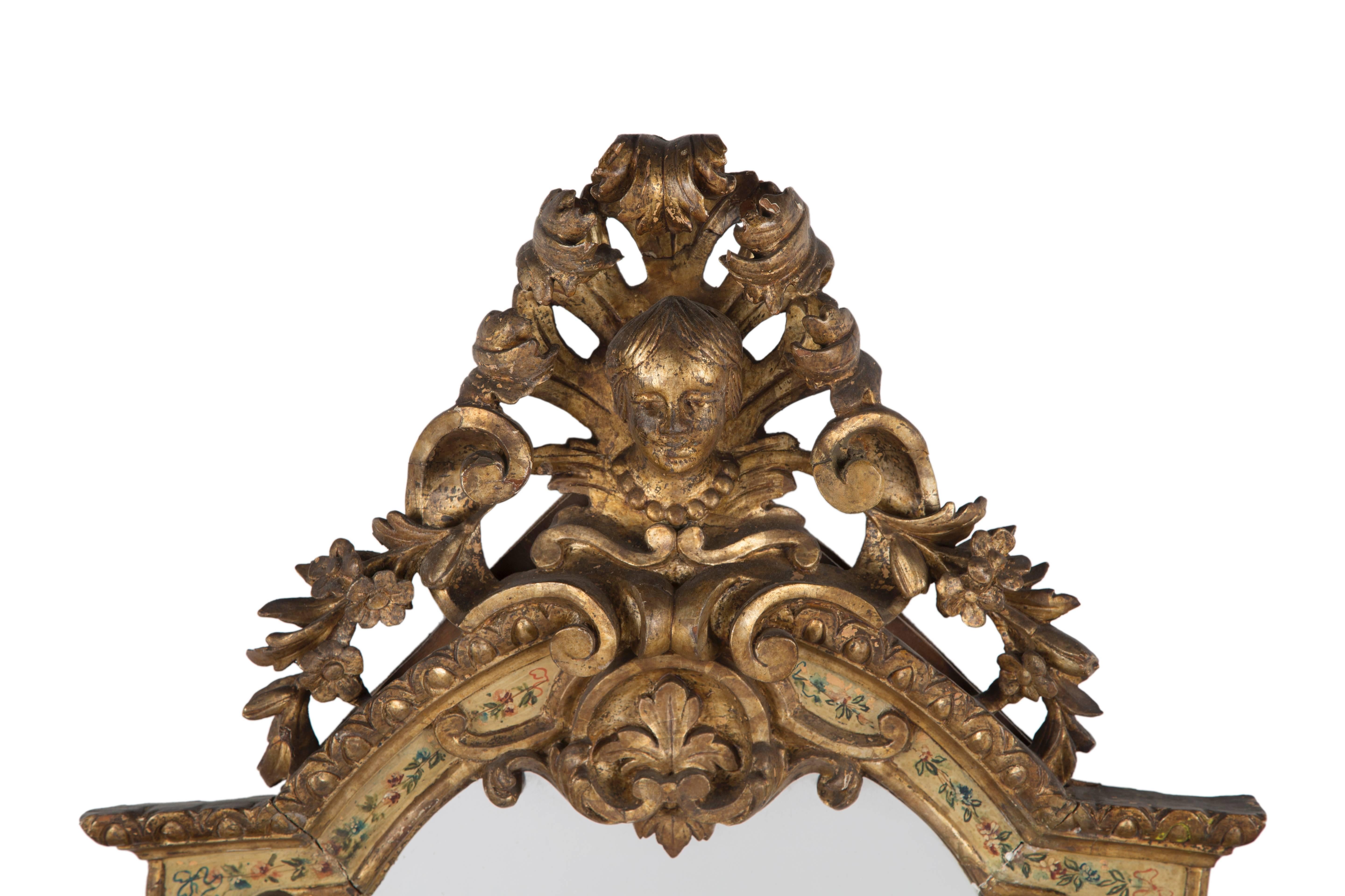 Louis XV Pair of Venetian Lacca Povera and Polychrome Giltwood Mirrors For Sale